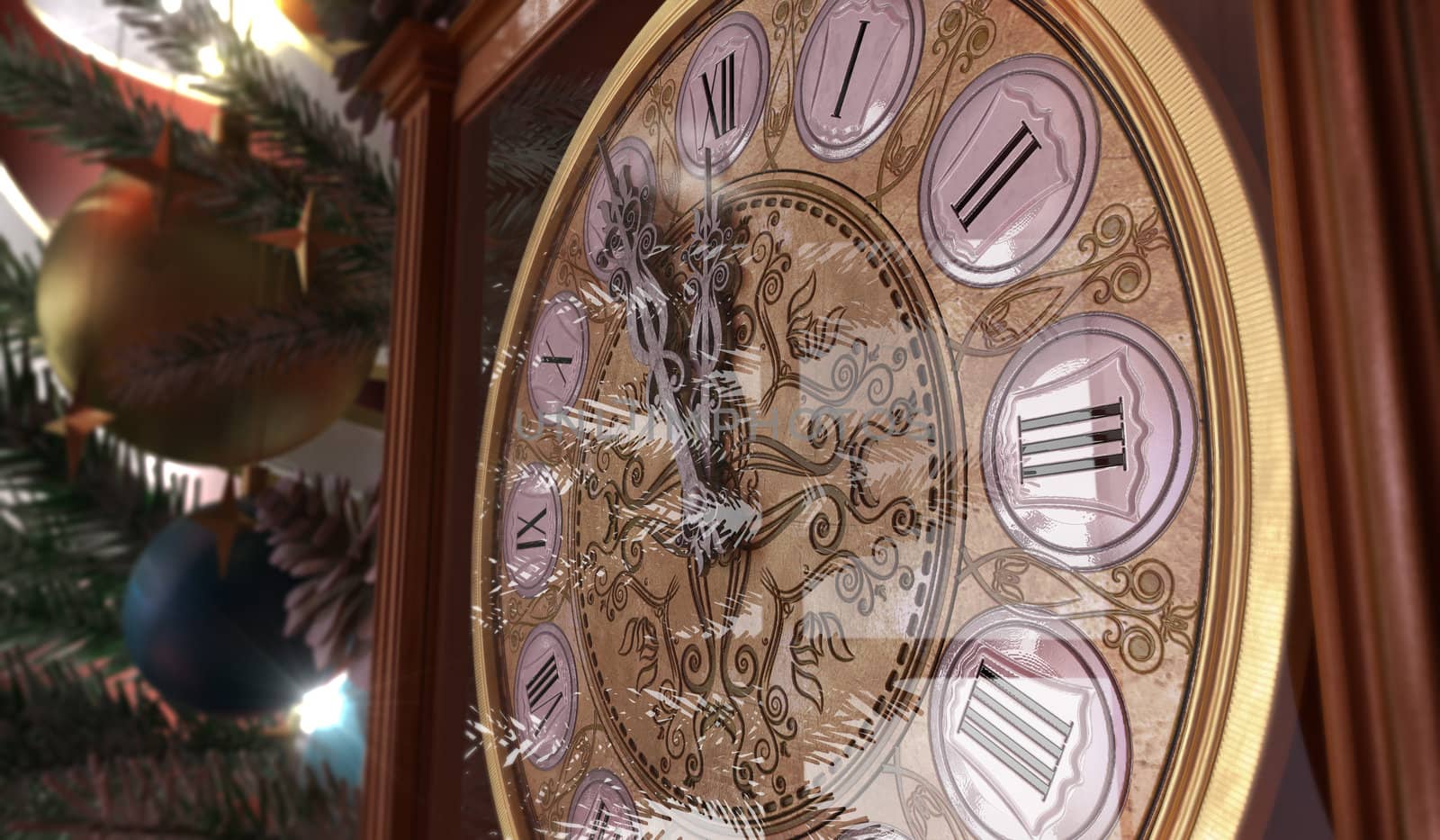 Happy New Year and Merry Christmas background with old clock