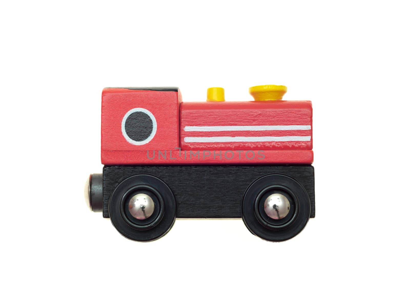 A toy train isolated against a white background