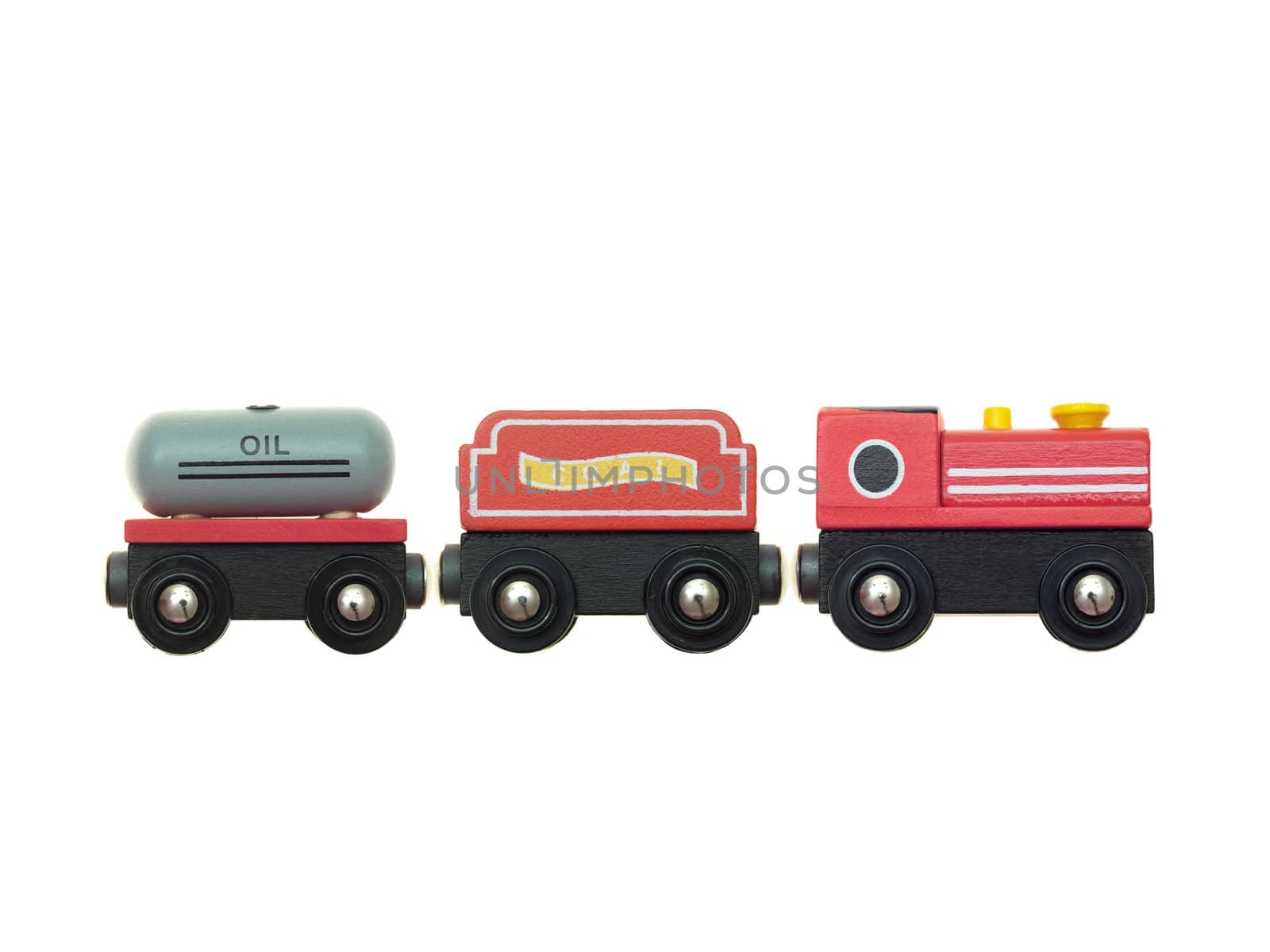 A toy train isolated against a white background