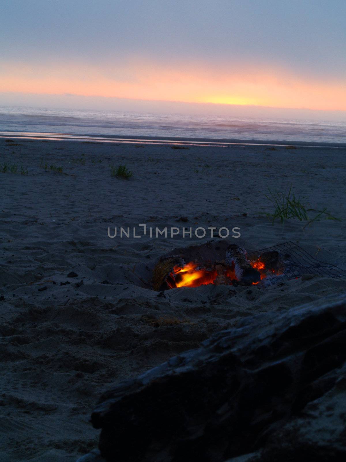 Beach Campfire at Dusk with Ocean in the background by Frankljunior