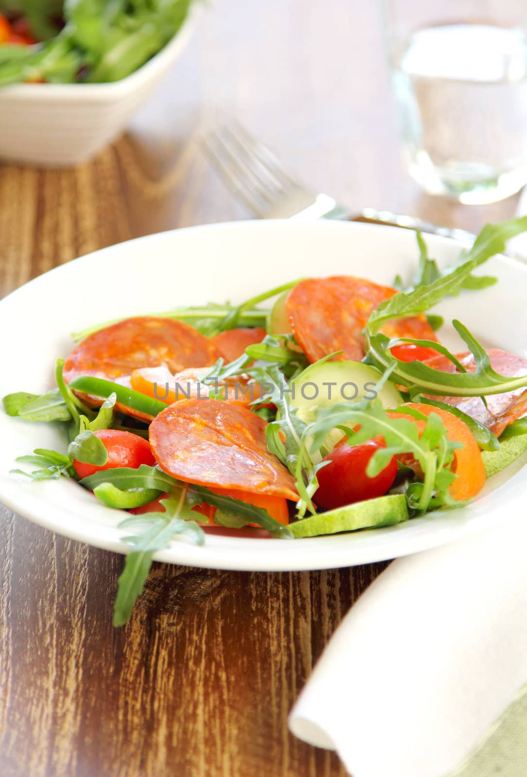 Sausage or Chorizo  with Rocket salad by vanillaechoes