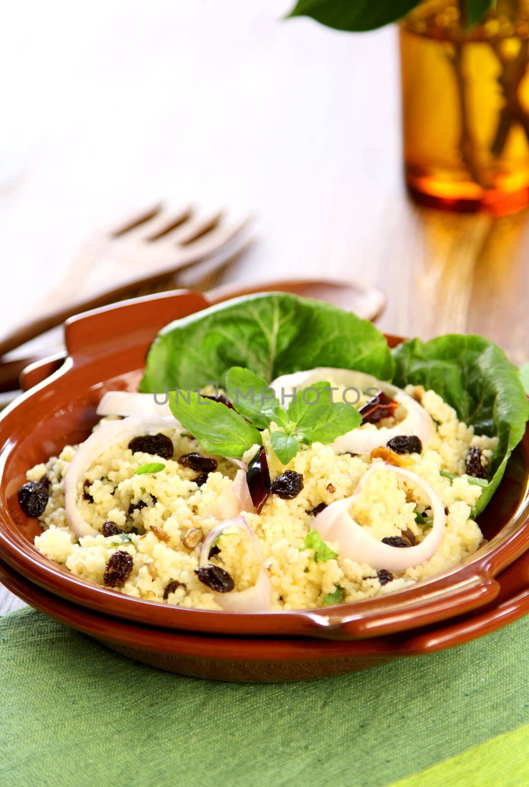 Couscous salad with raisin,onion and mint salad