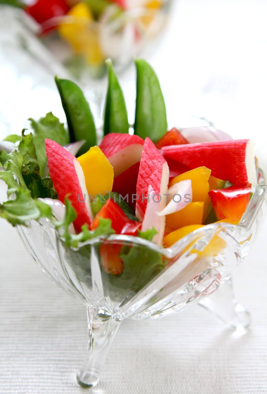 Crab stick with pepper and lettuce salad by vanillaechoes