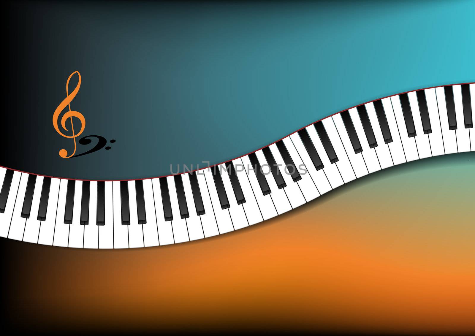 Teal and Orange Background Curved Piano Keyboard by bmelo
