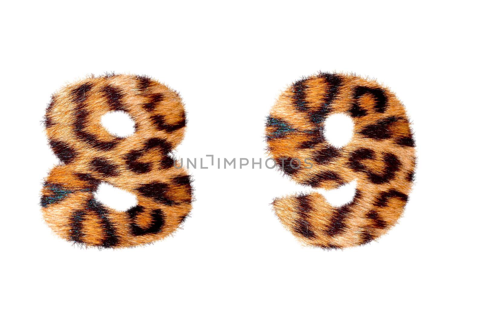 Custom number symbol base on leopard skin, isolated in white