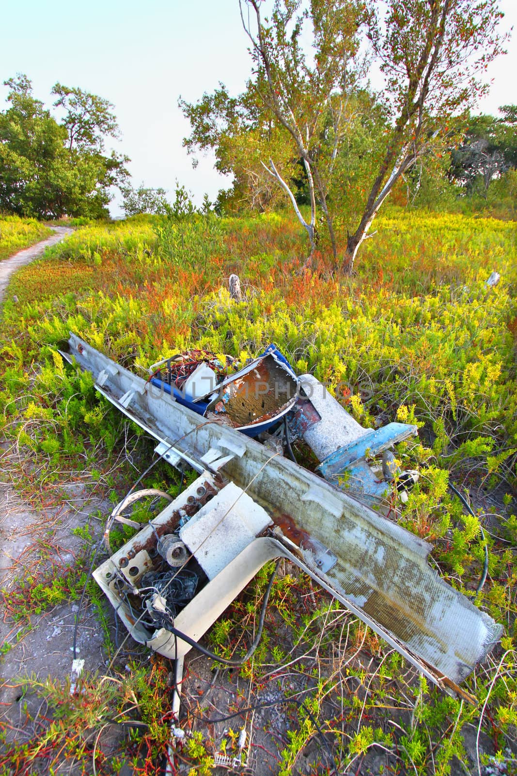 Wrecked boat in the coastal prairie of Everglades National Park.