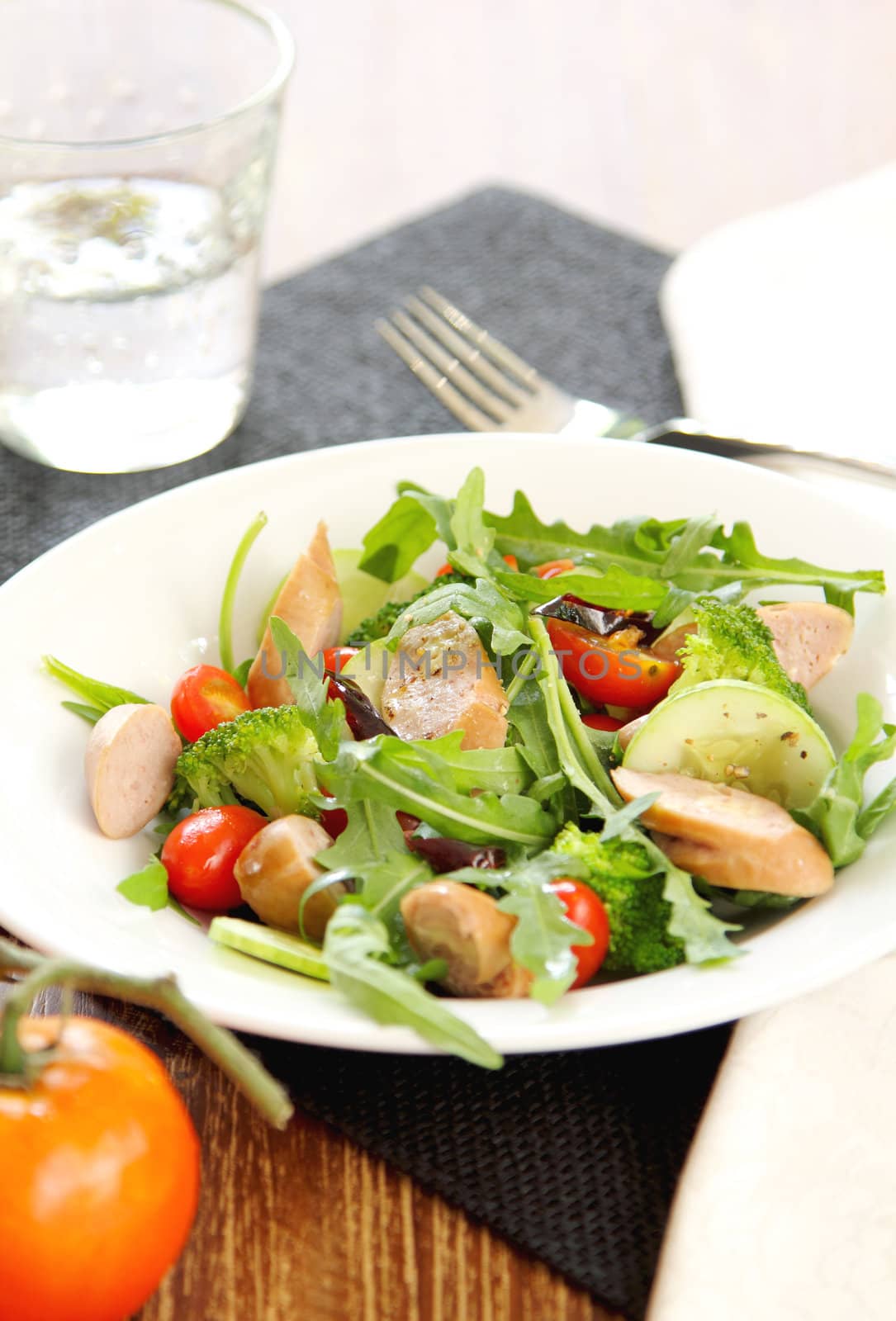 Cheese sausage and rocket salad by vanillaechoes