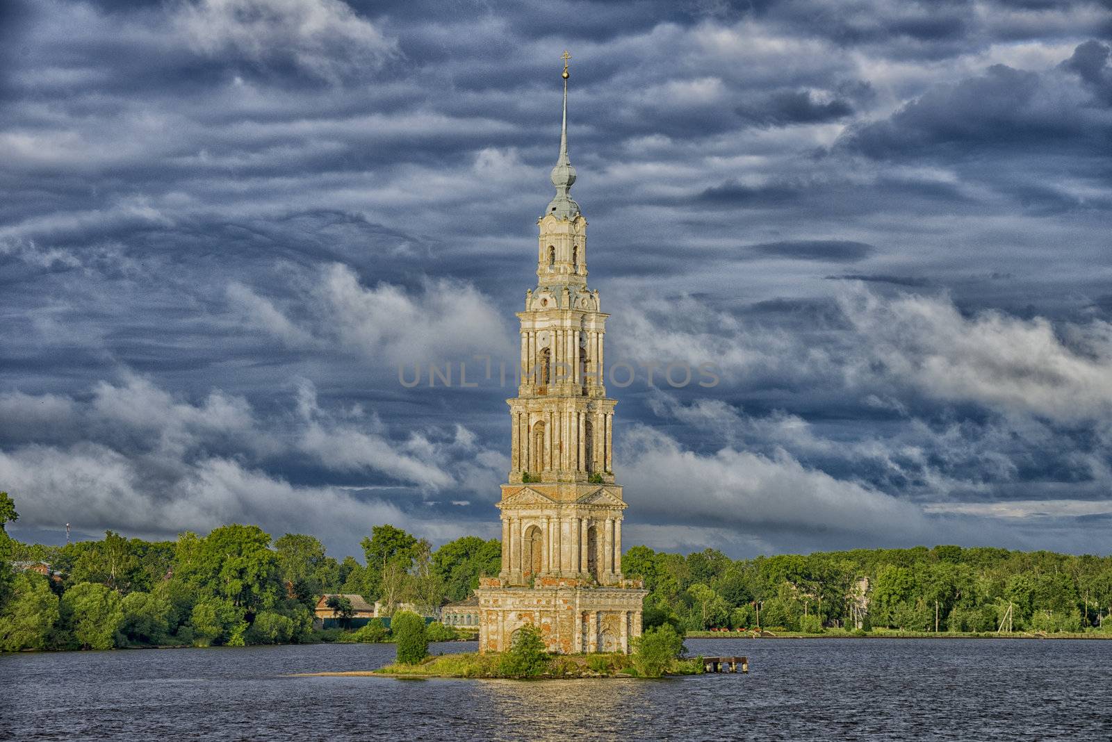 Church in water near of Kaljazin village in Moscow canal, Russia. Taken on July 2012.