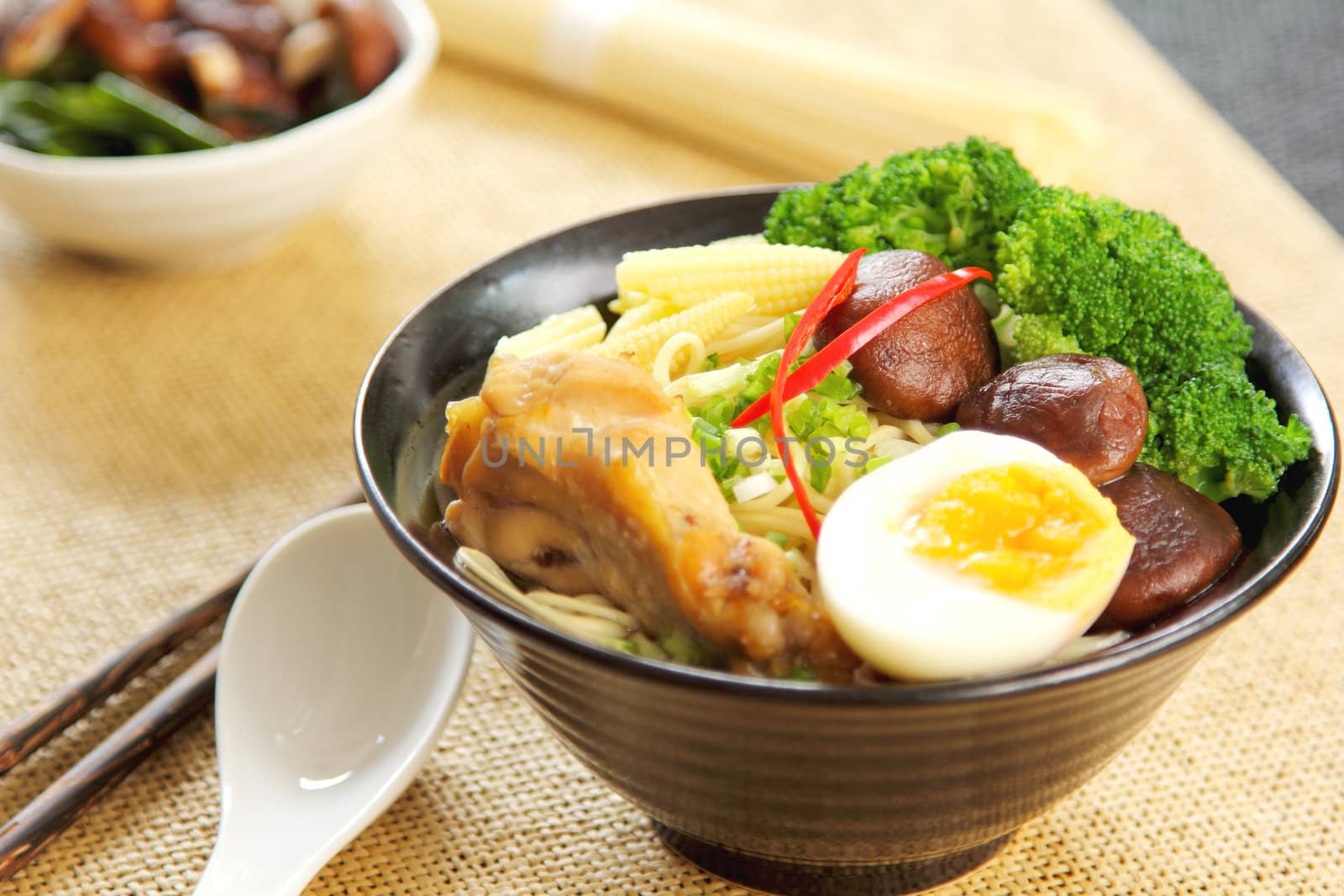 Noodle soup with mushroom and chicken by vanillaechoes