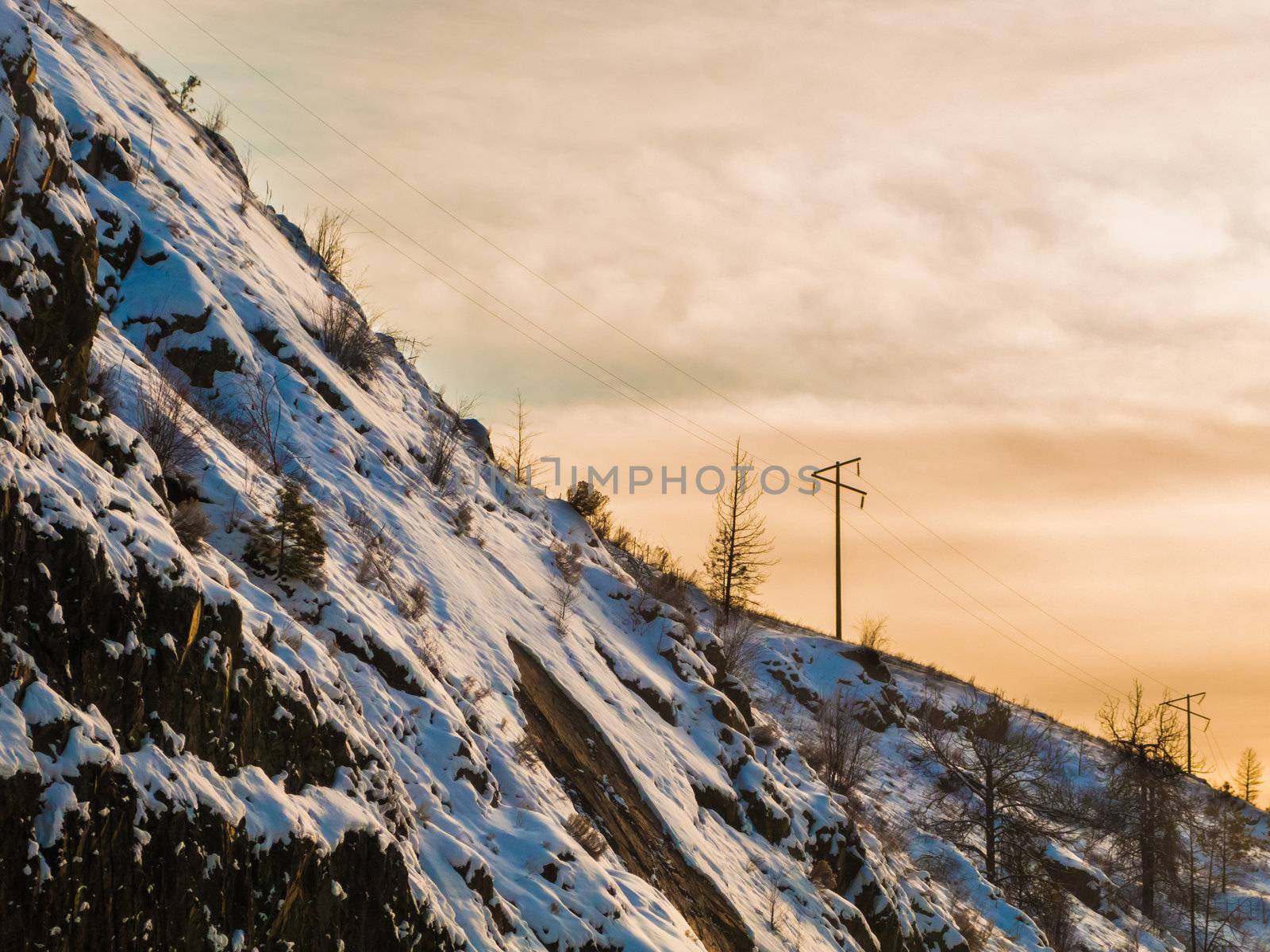 Snowy hillside in Kamloops, British Columbia, Canada