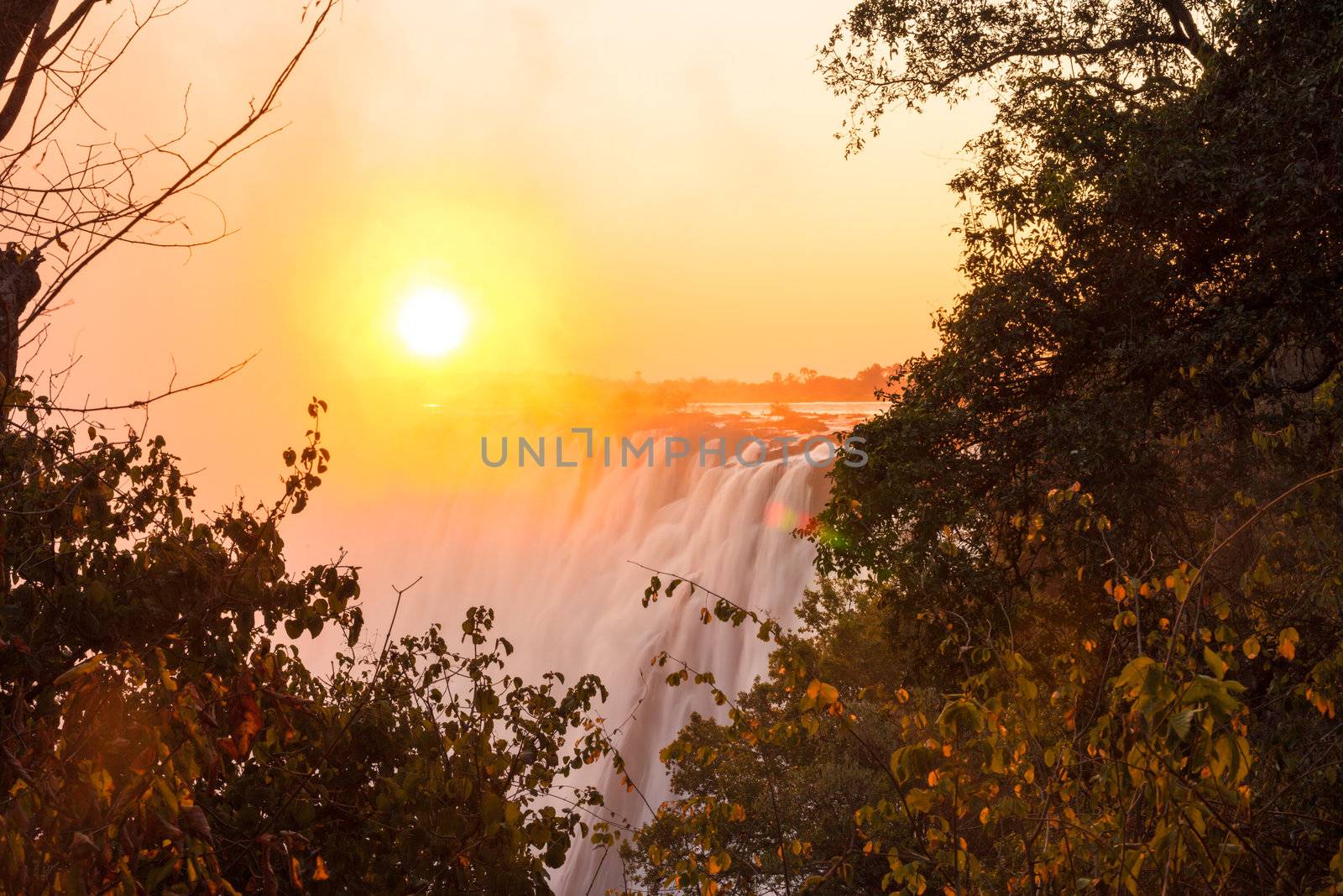 Zambezi River and Victoria Falls seen from Livingstone, Zambia