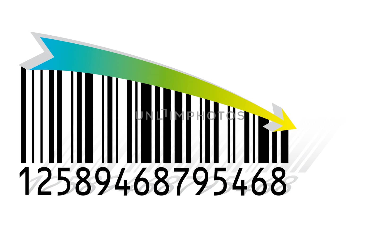 bar code with a colored arrow down