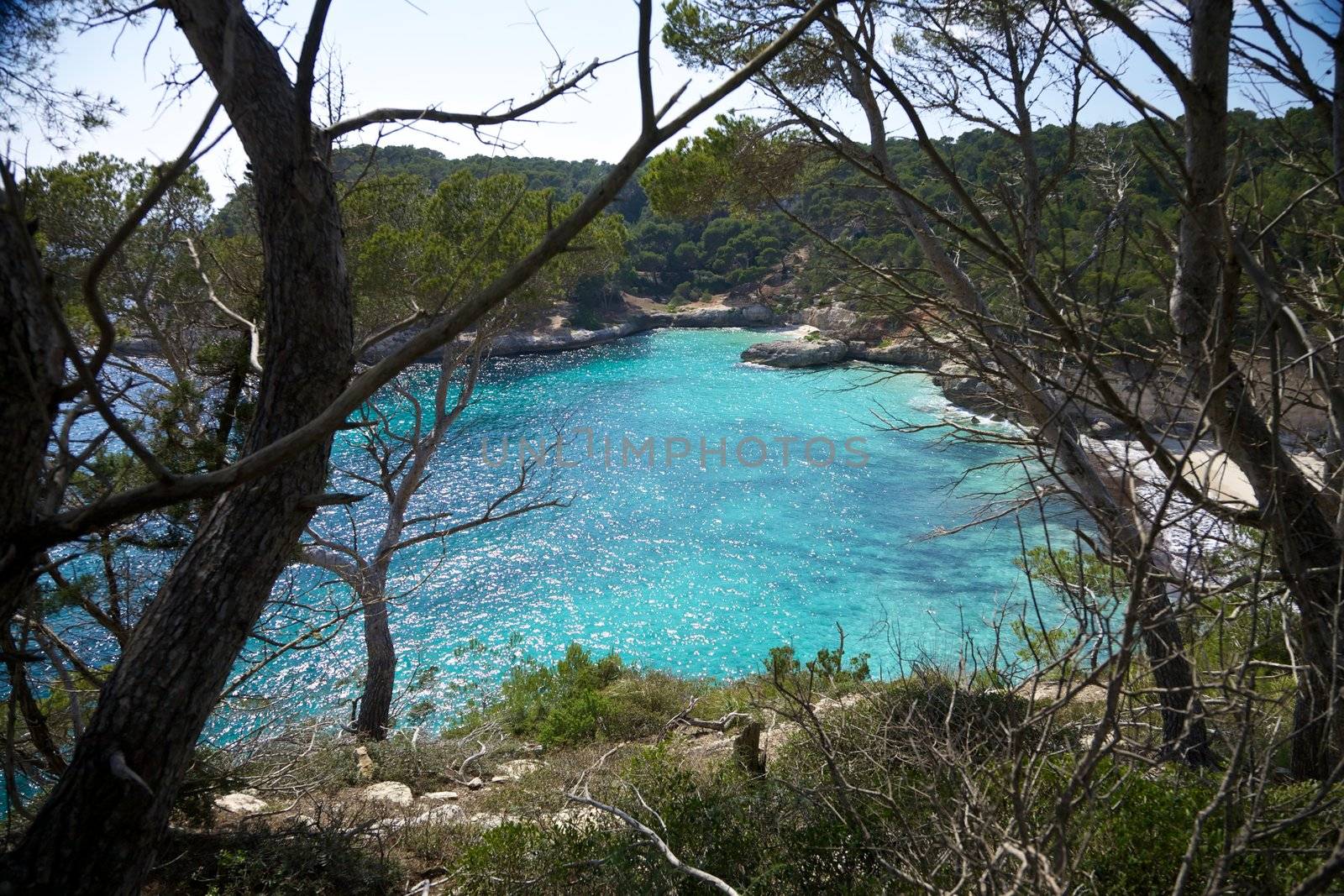 Mitjaneta beach at Menorca island in Spain