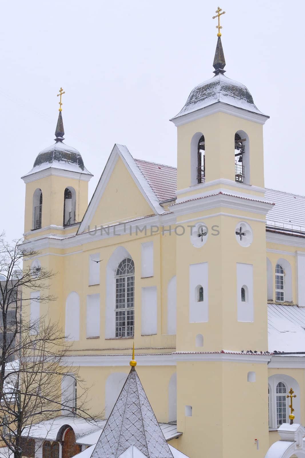 famous Sts. Peter and Paul Orthodox Church in winter time, Minsk Belarus