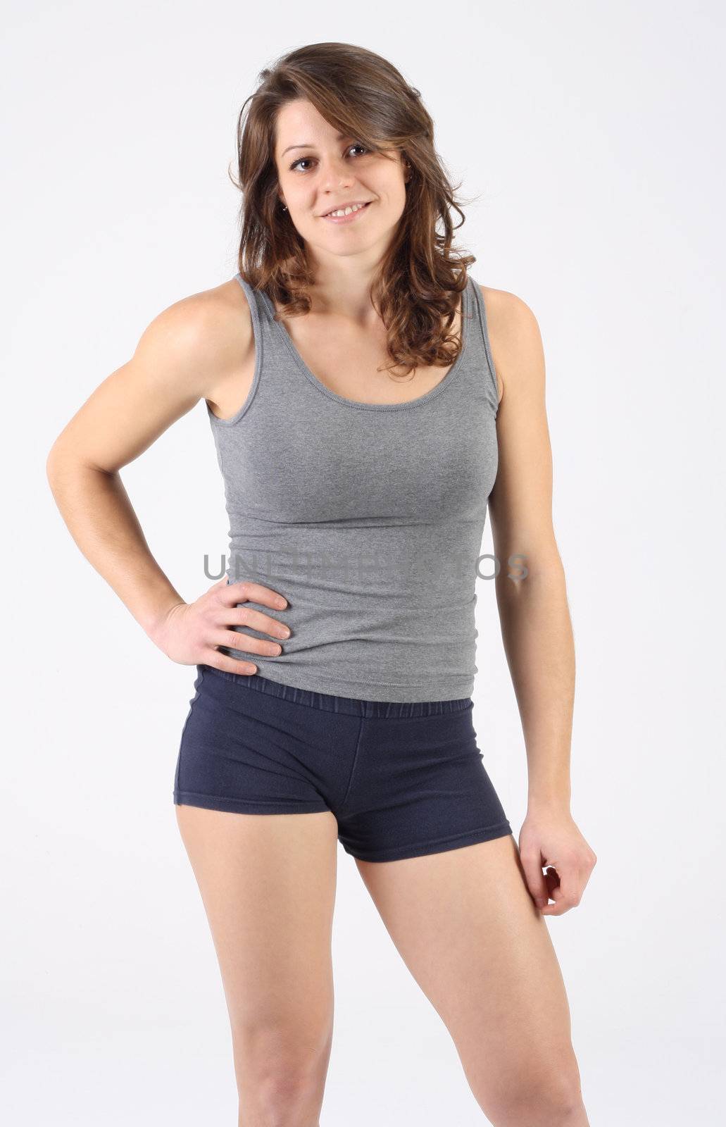 Portrait of a healthy fitness woman  with shorts and singlet