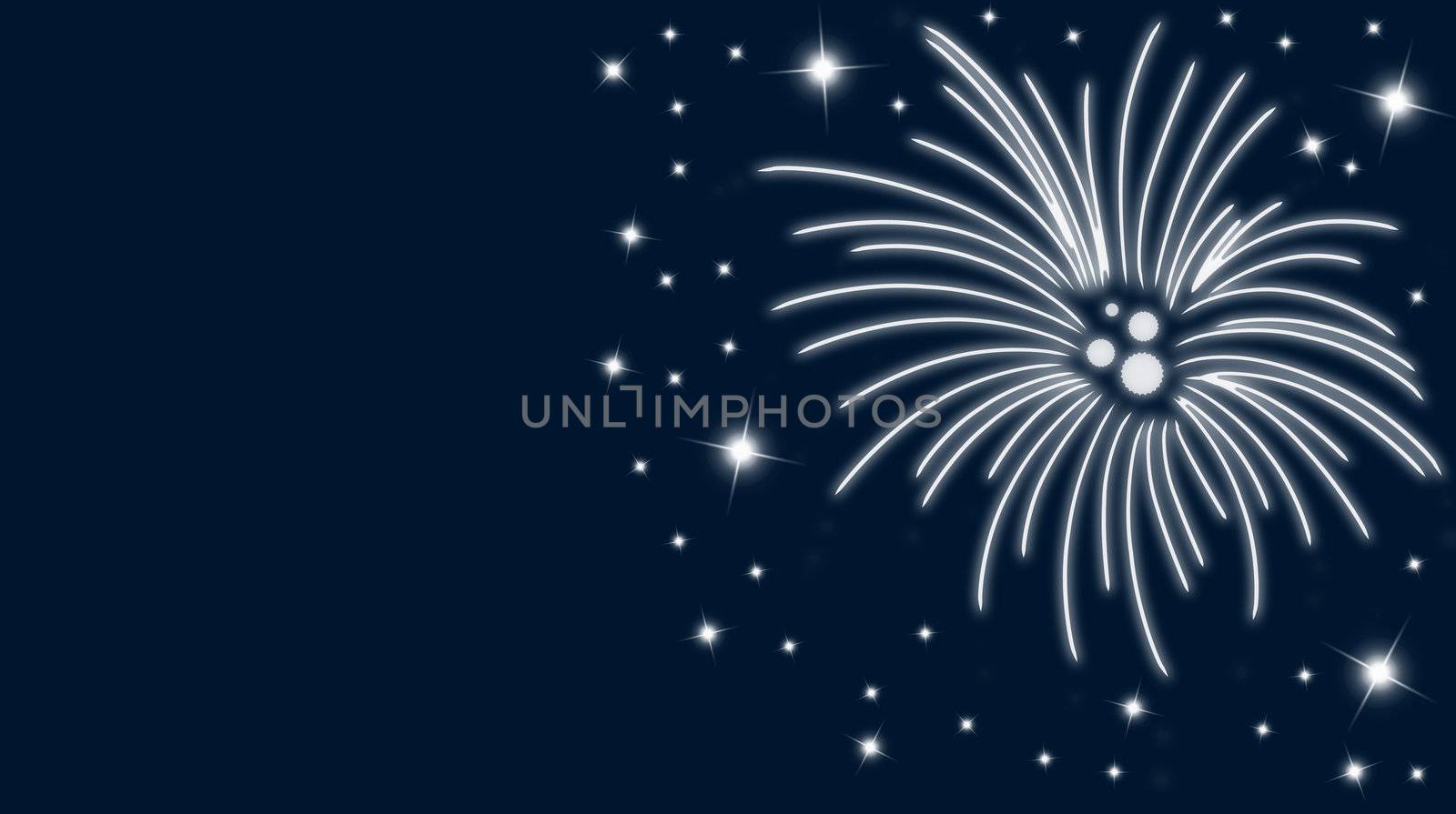 Silvestercard with fireworks and stars in blue
