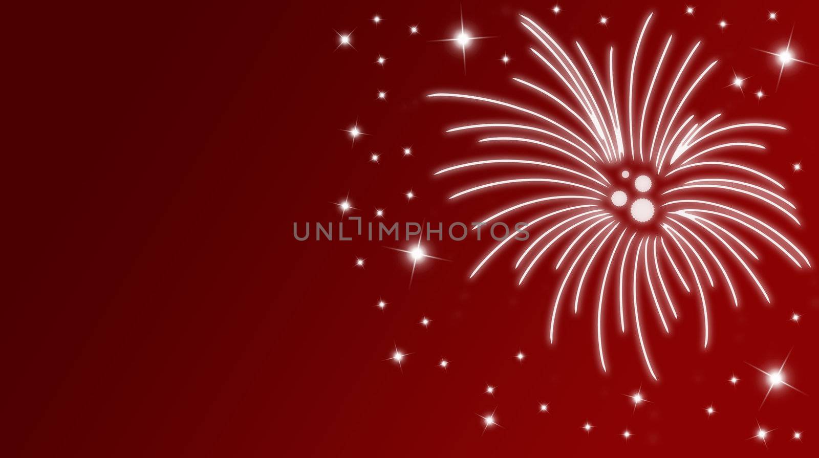 Silvestercard with fireworks and stars in red