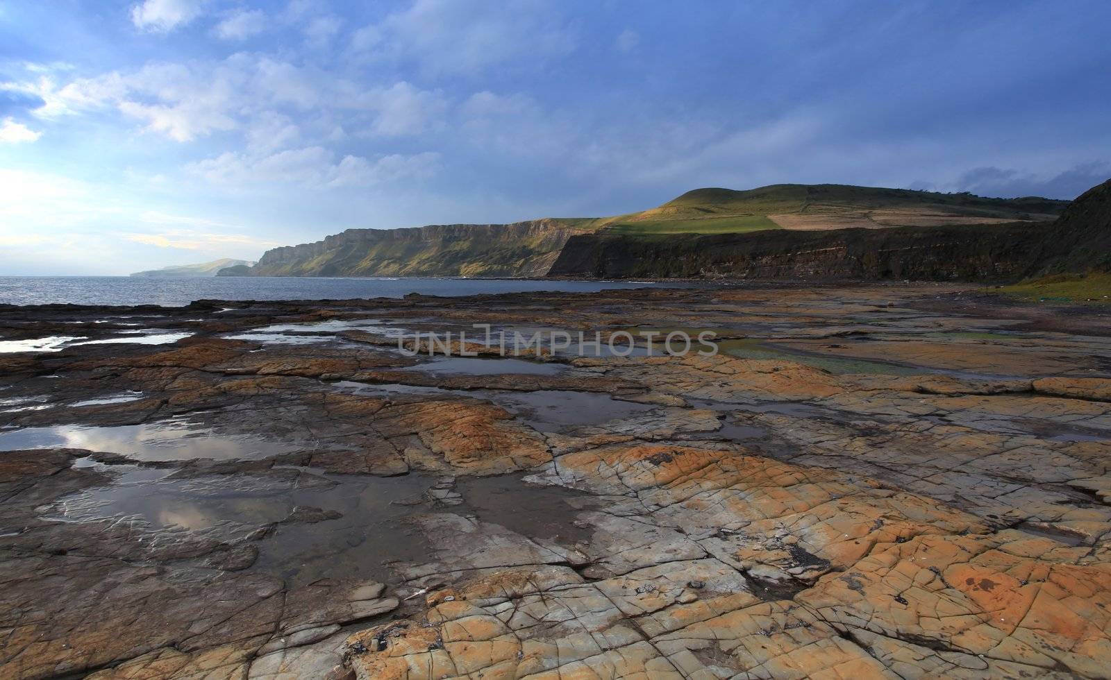 Sunlight at Kimmeridge Bay on the southern british coast line in Dorset