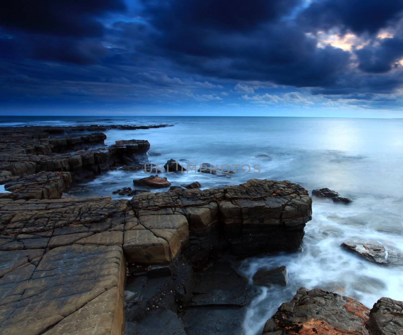 Sunlight at Kimmeridge Bay on the southern british coast line in Dorset