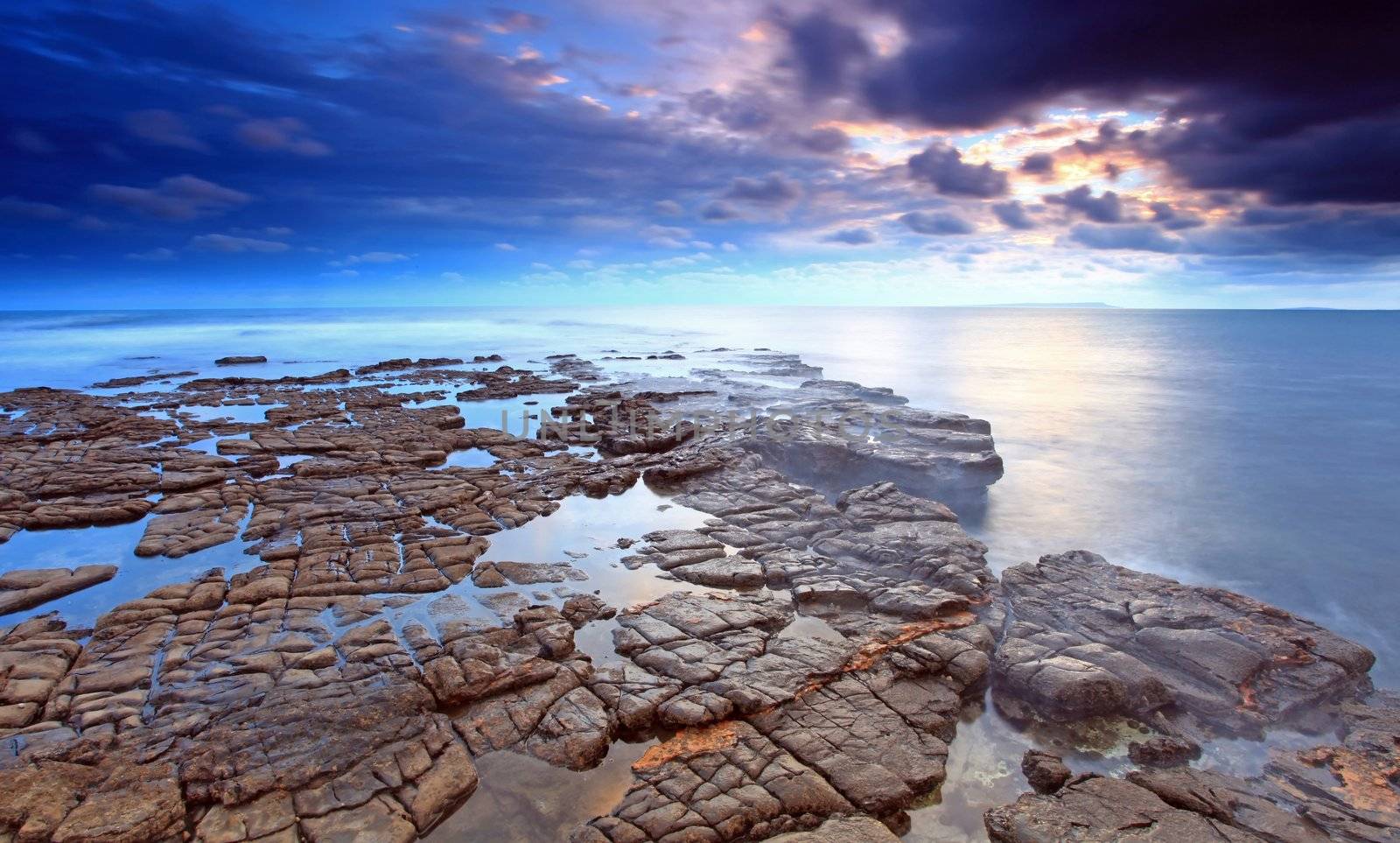 Sunlight at Kimmeridge Bay on the southern british coast line in Dorset