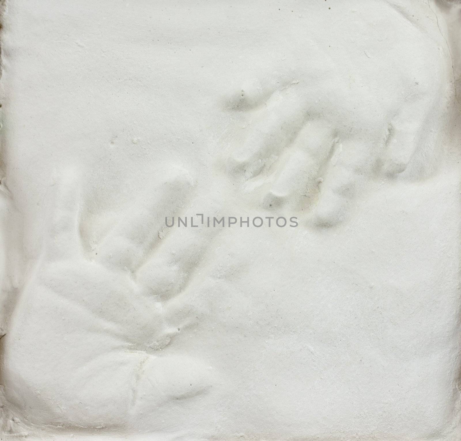 Toddler and baby hand prints in gypsum 