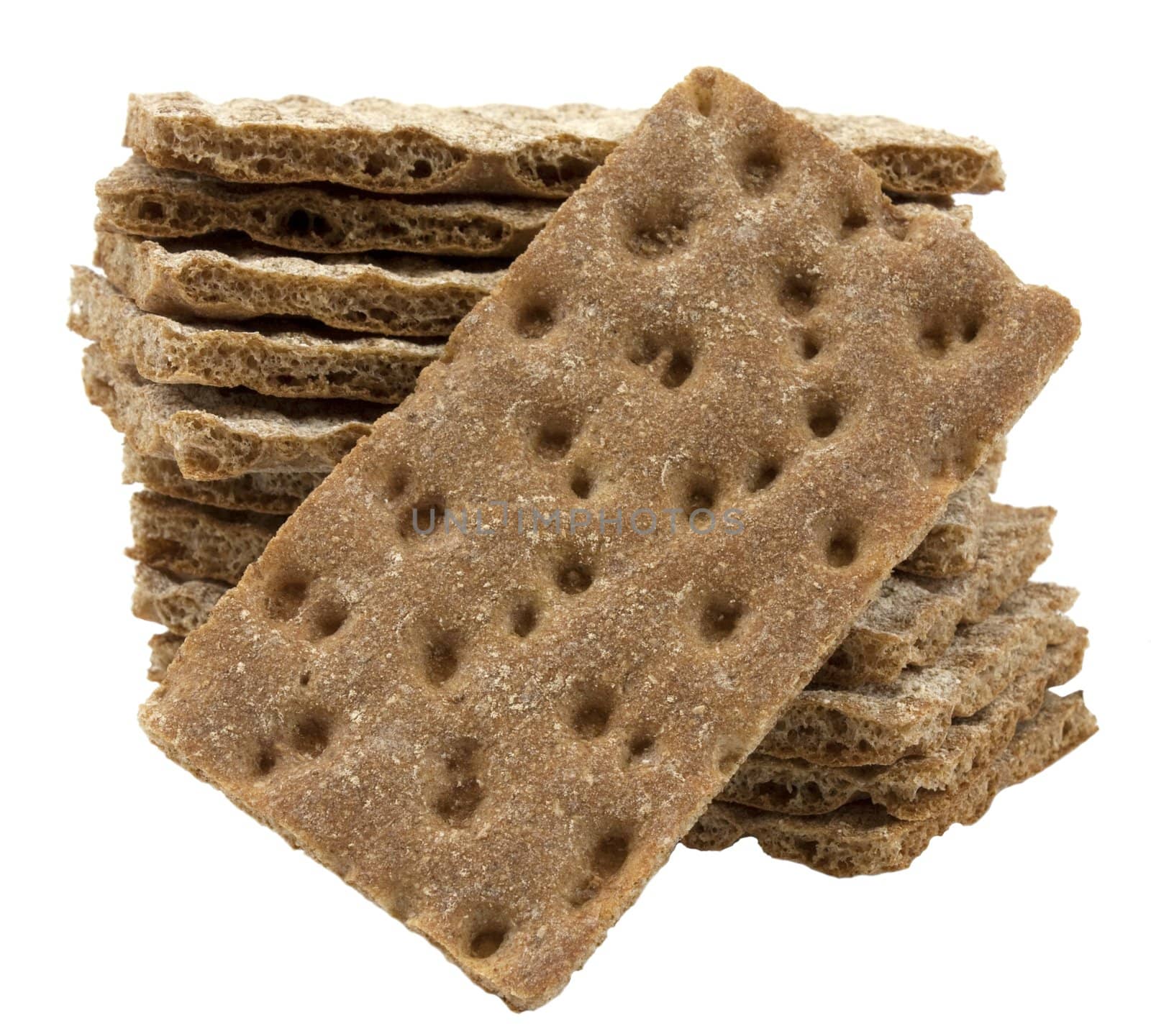 Wholemeal crisp bread isolated on white background