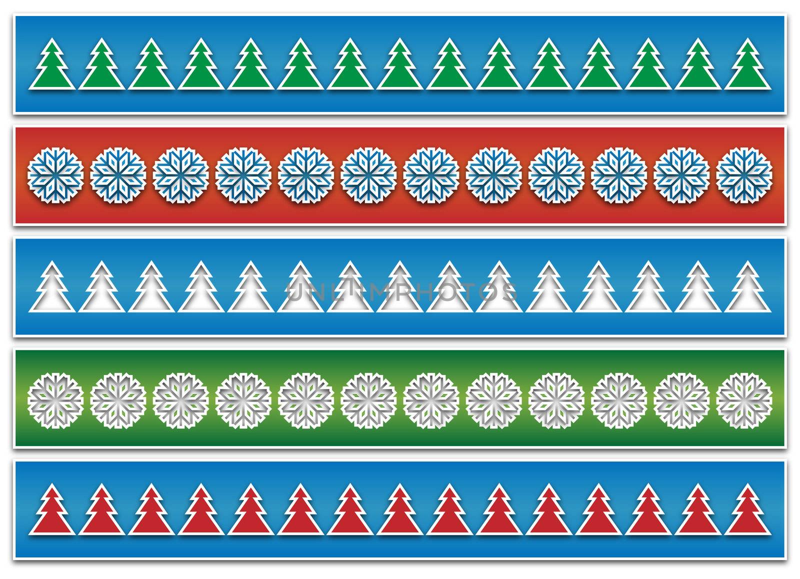 Christmas abstract background with colored slips adorned with trees and snowflakes