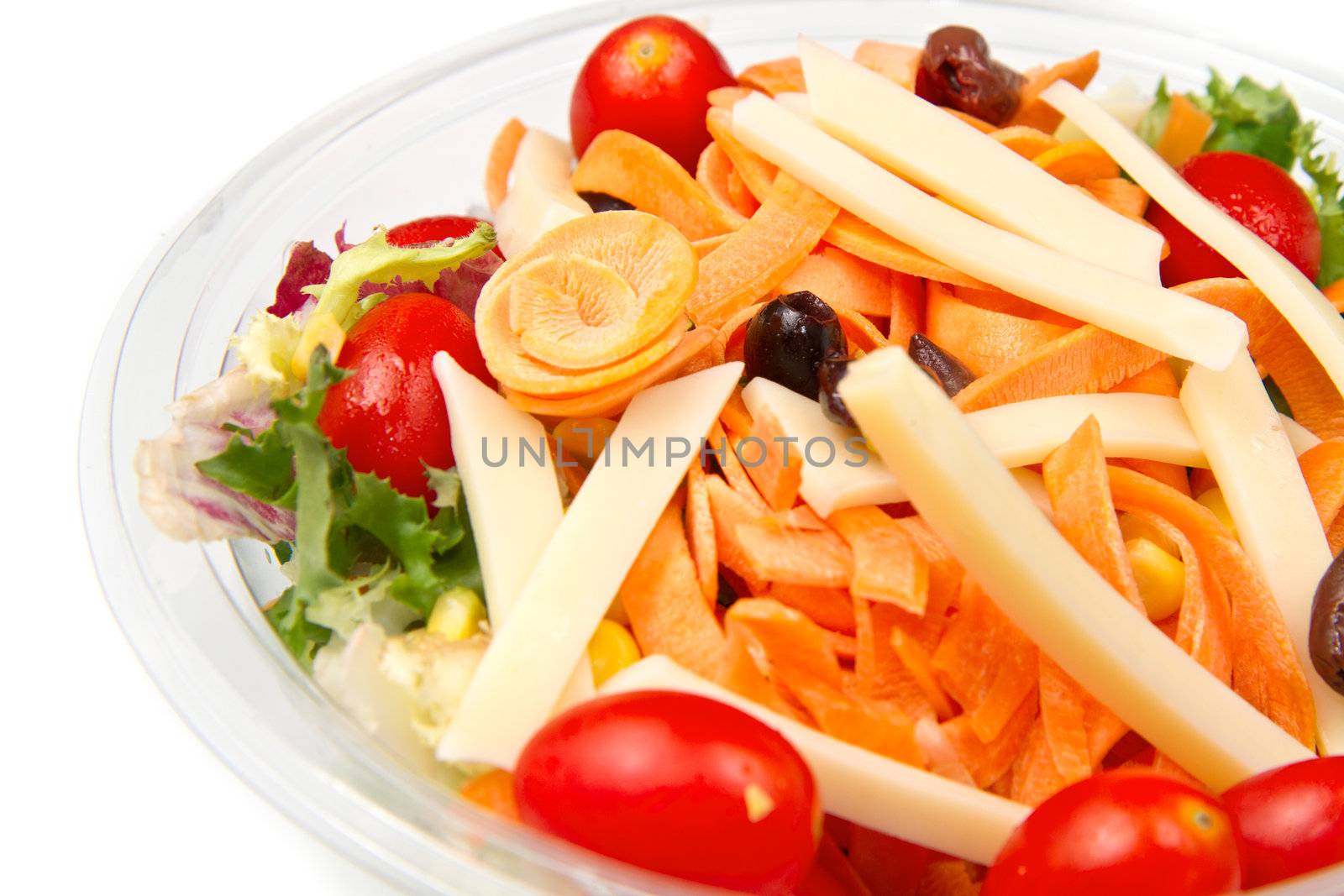 fresh salad with tomatoes, carrots and cheese