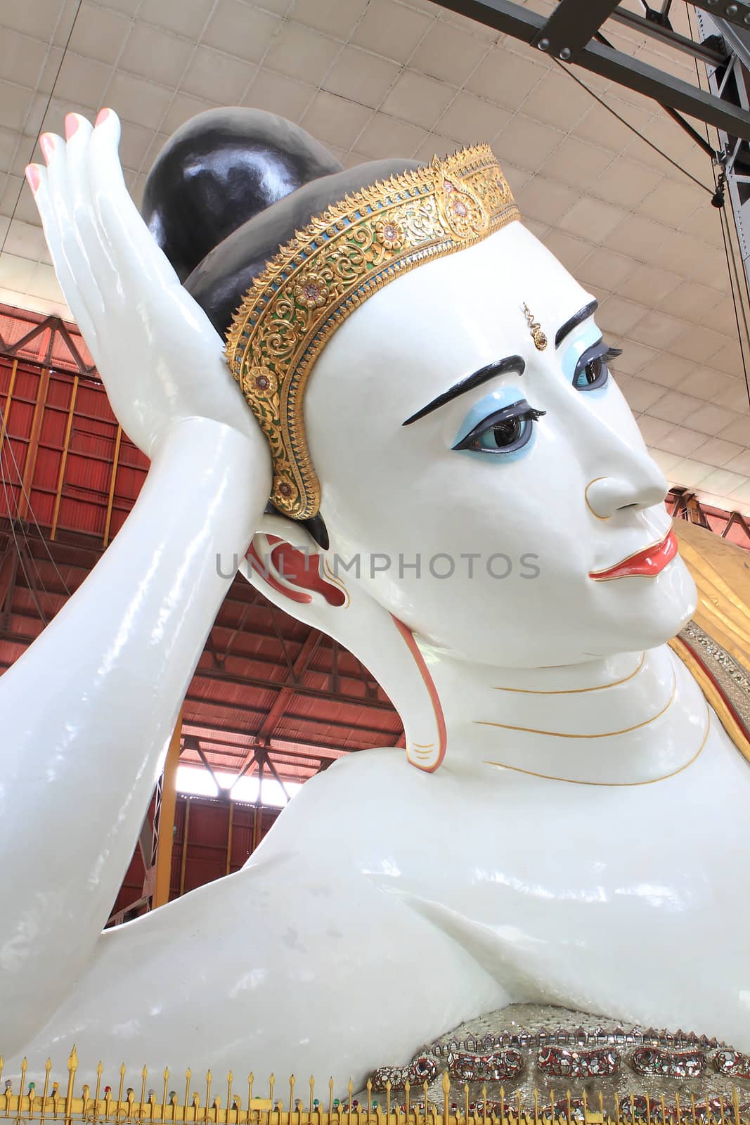 The giant reclining Buddha at Chaukhtatgyi temple in Yangon, Mya by rufous