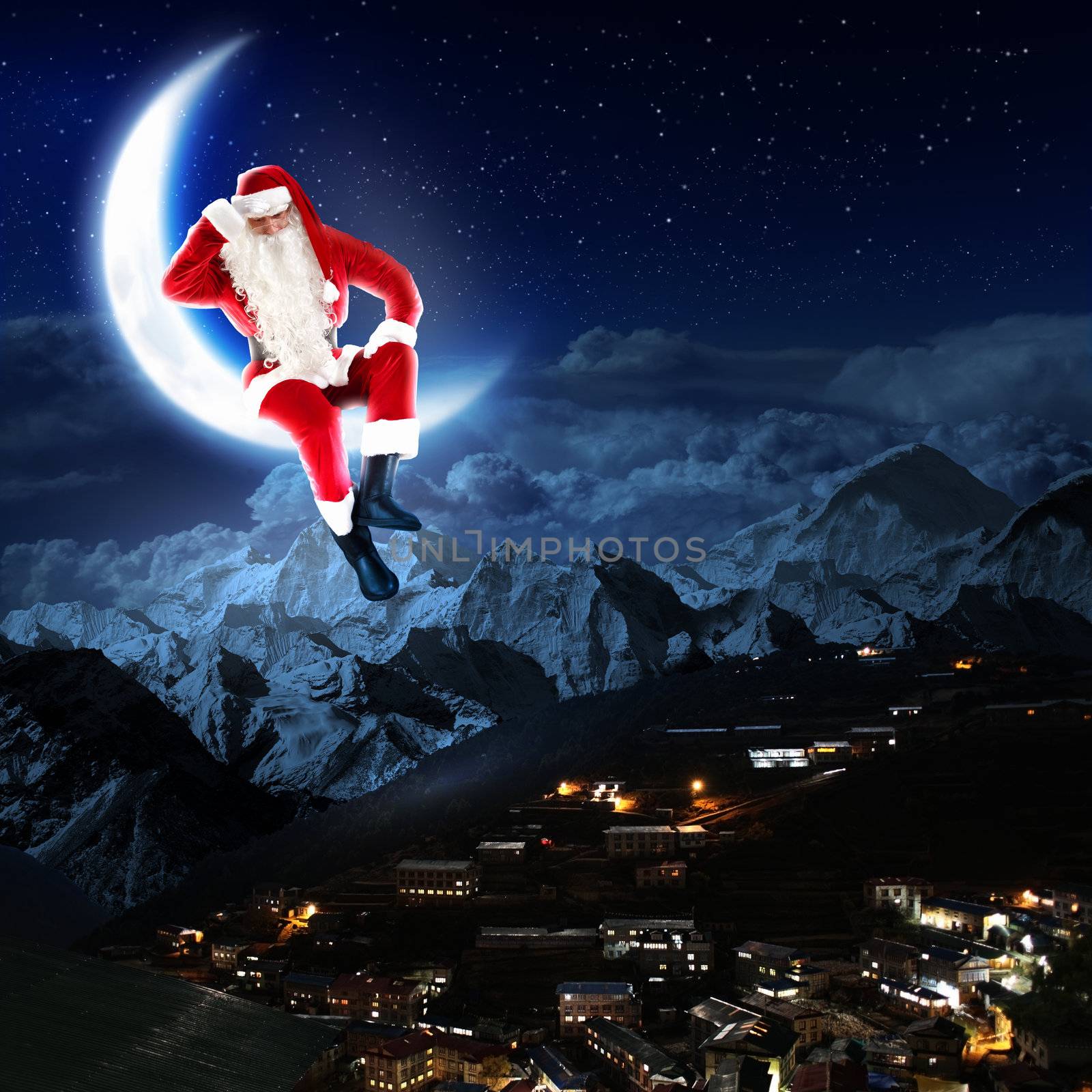 photo of santa claus sitting on the moon by sergey_nivens