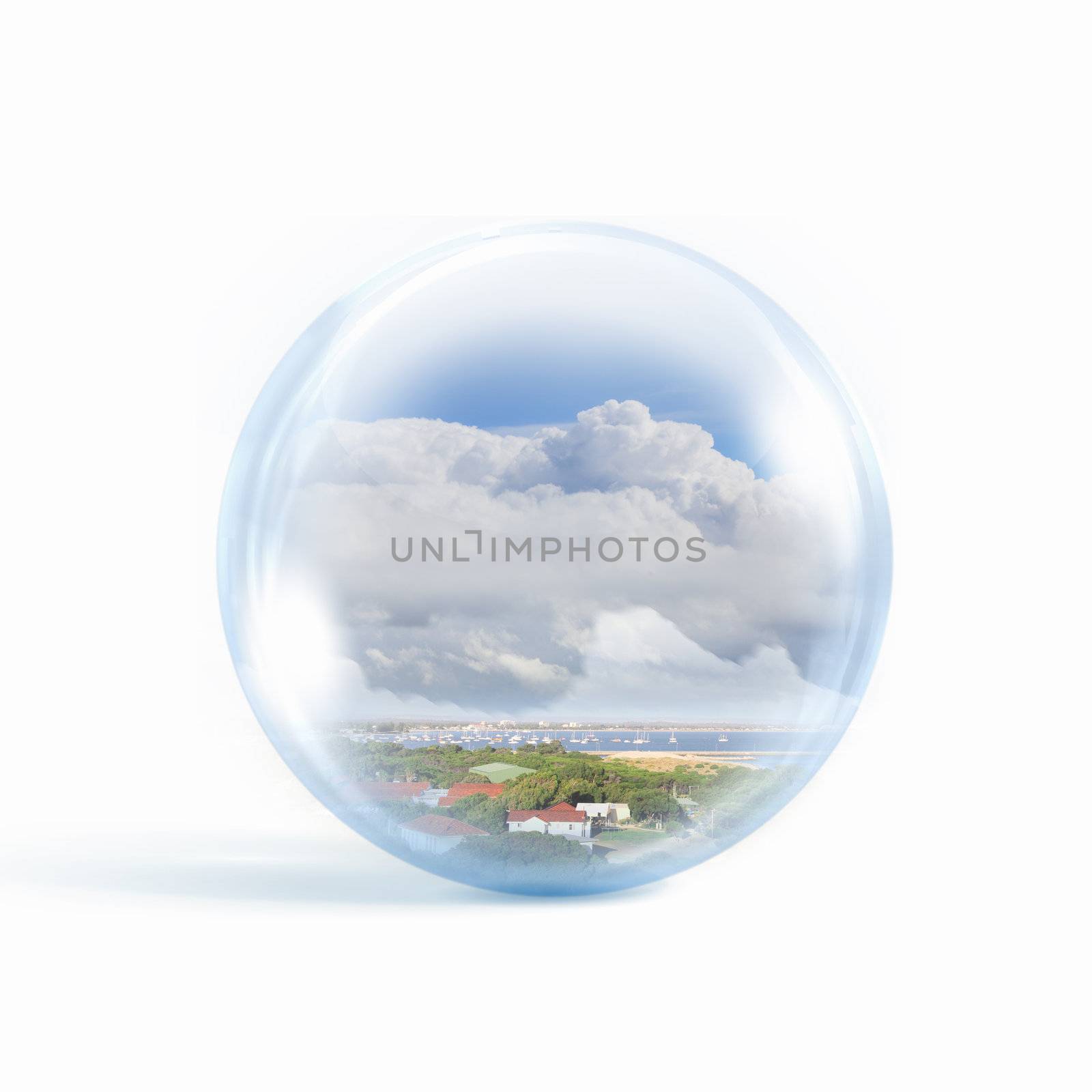 Residential building inside a transparent glass sphere