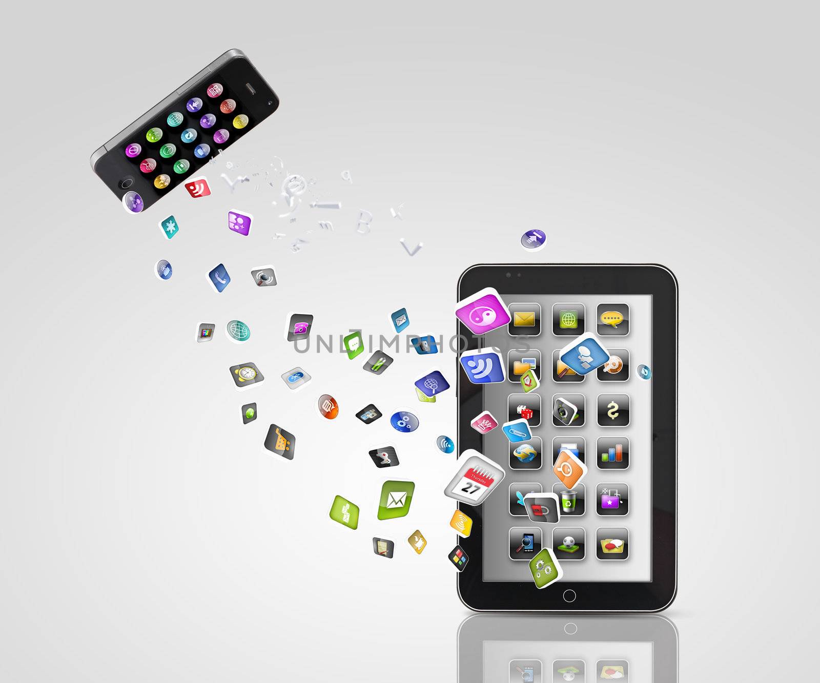 Modern communication technology illustration with mobile phone and high tech background