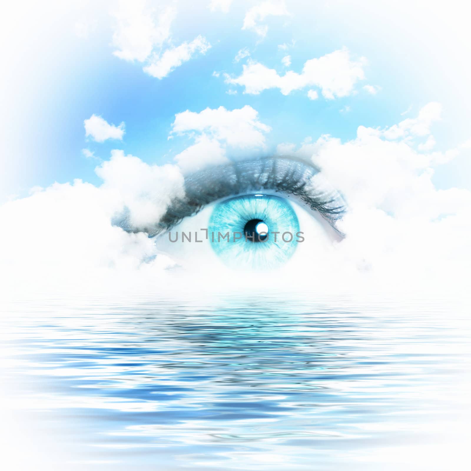 Conceptual illustration of eye overlooking water scenic