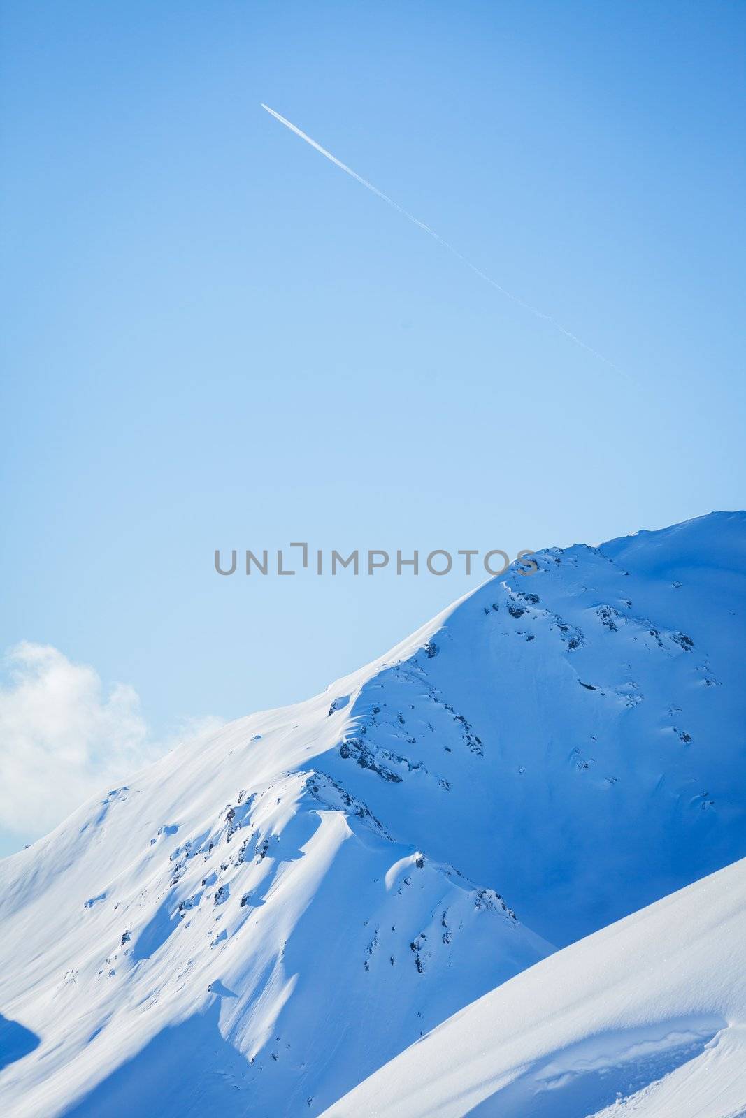 Alpine mountains under the snow in winter