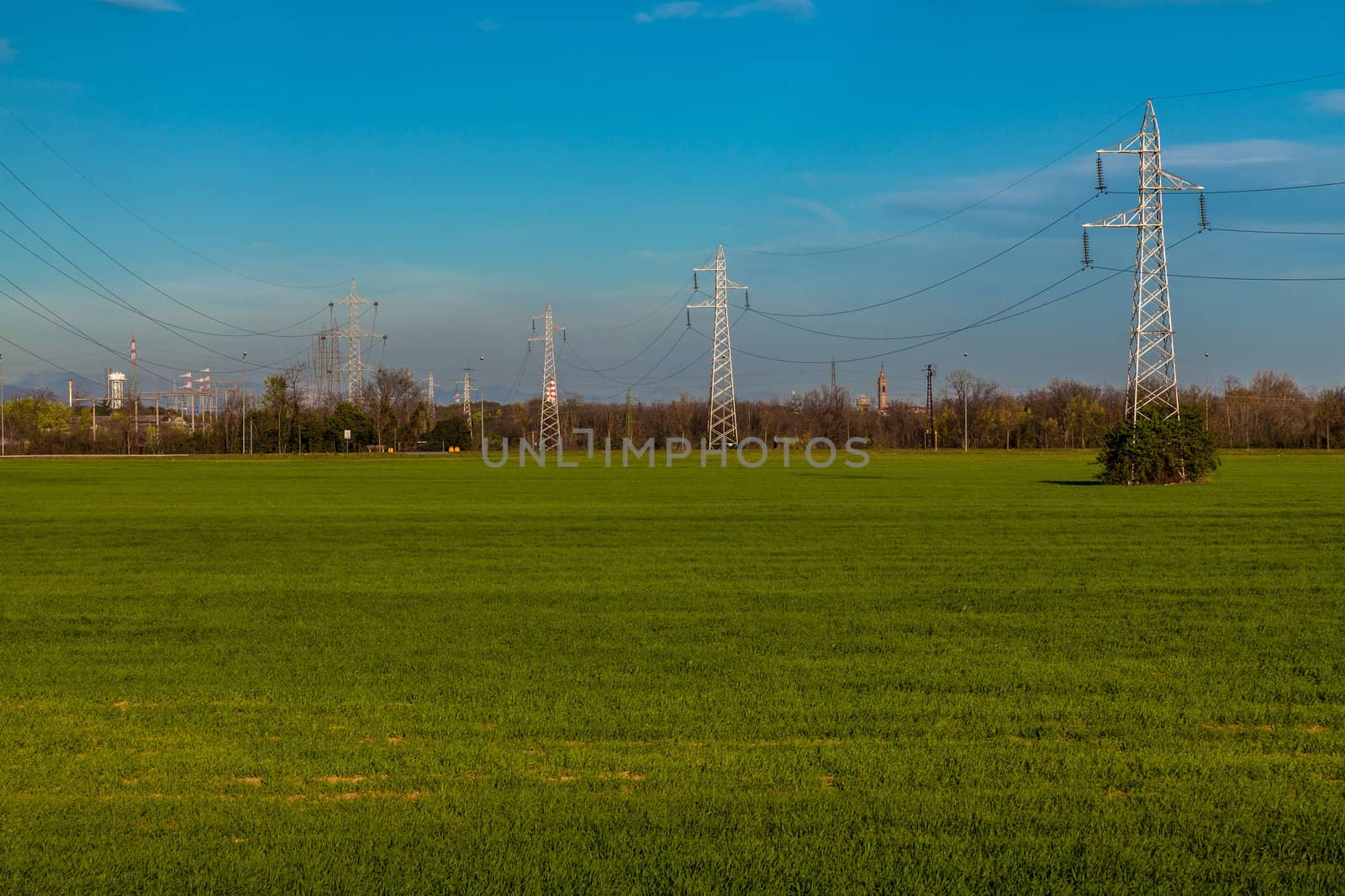 Pylons and factories in the country