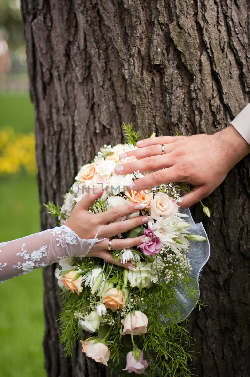 wedding bouquet of pink and white flowers by LesM