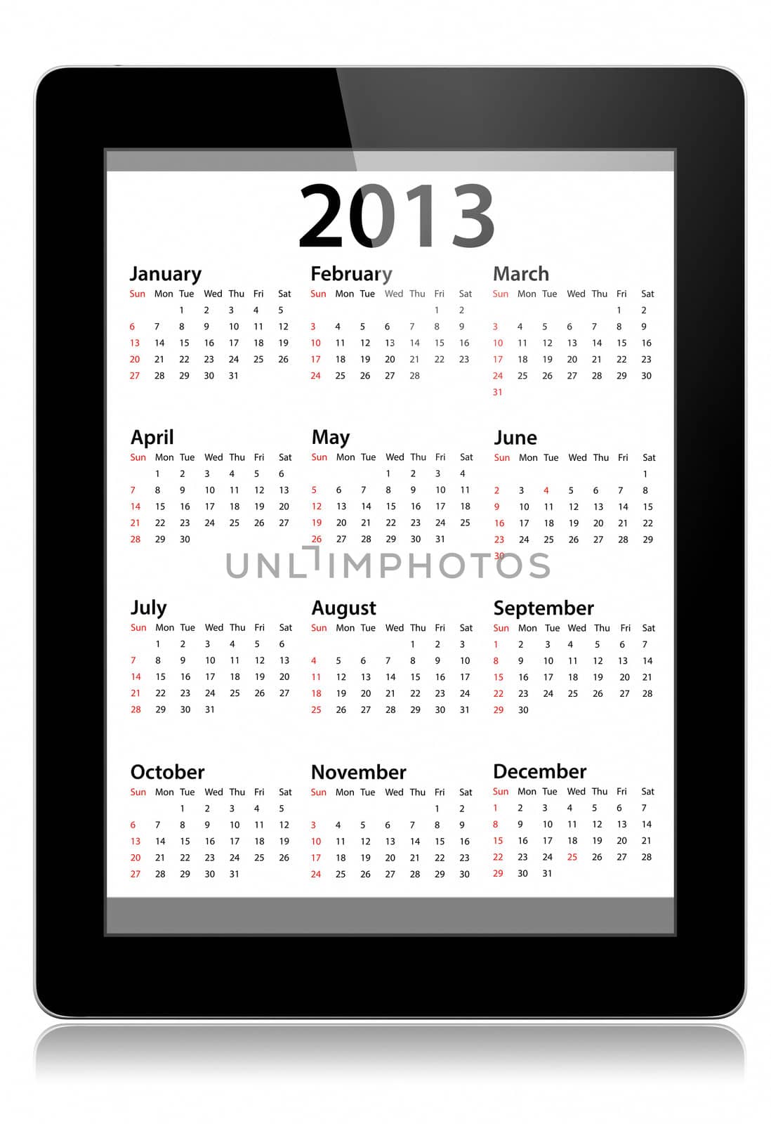 Calendar for 2013 in tablet PC by manaemedia