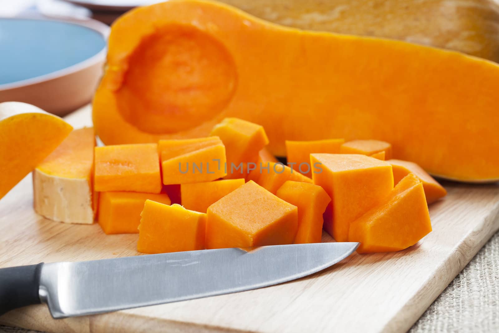 Butternut squash, cut into cubes and ready for cooking