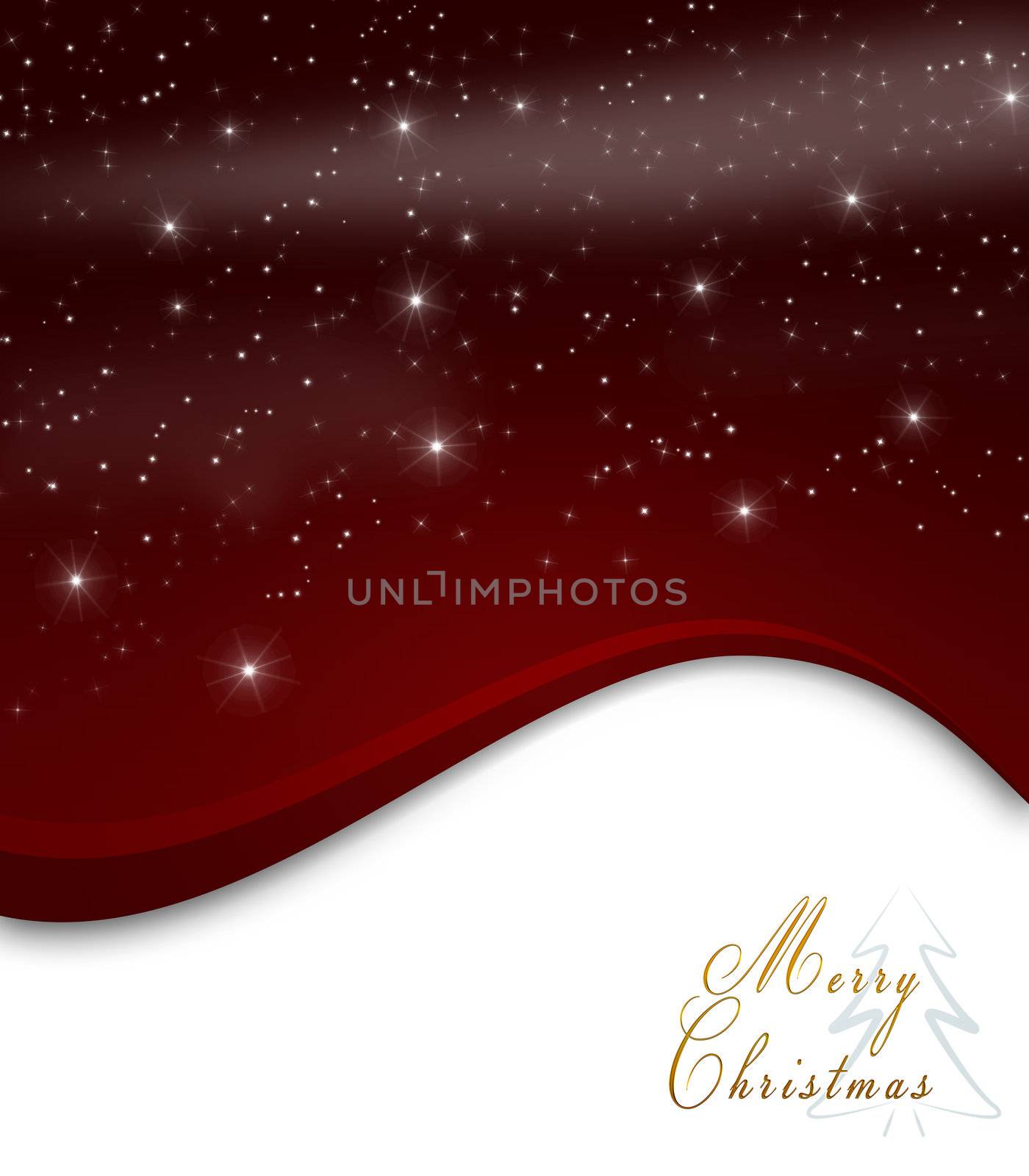 red Christmas background with white snowflakes, stars and Merry Christmas text