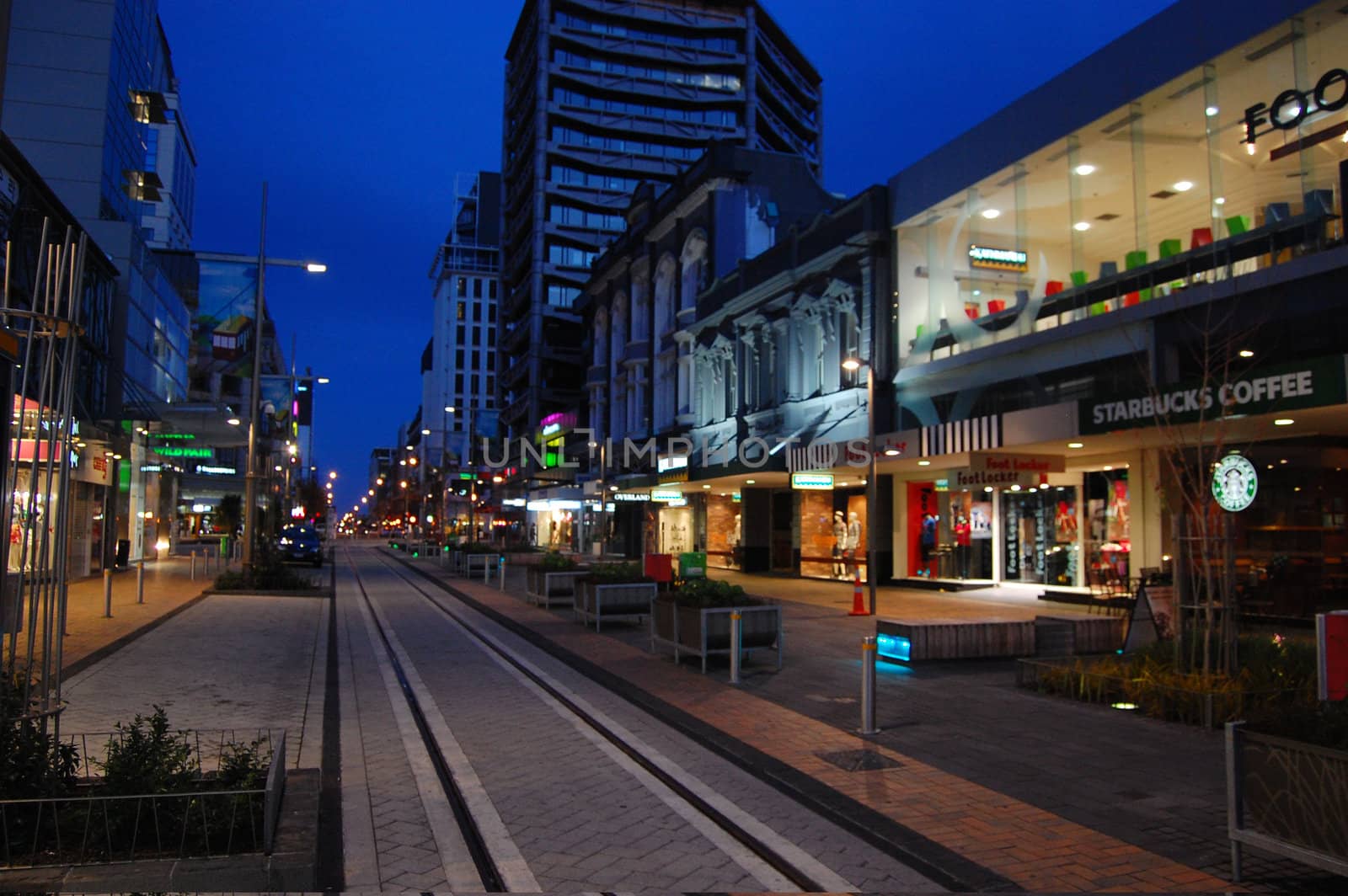 Christchurch city center street in the evening by danemo