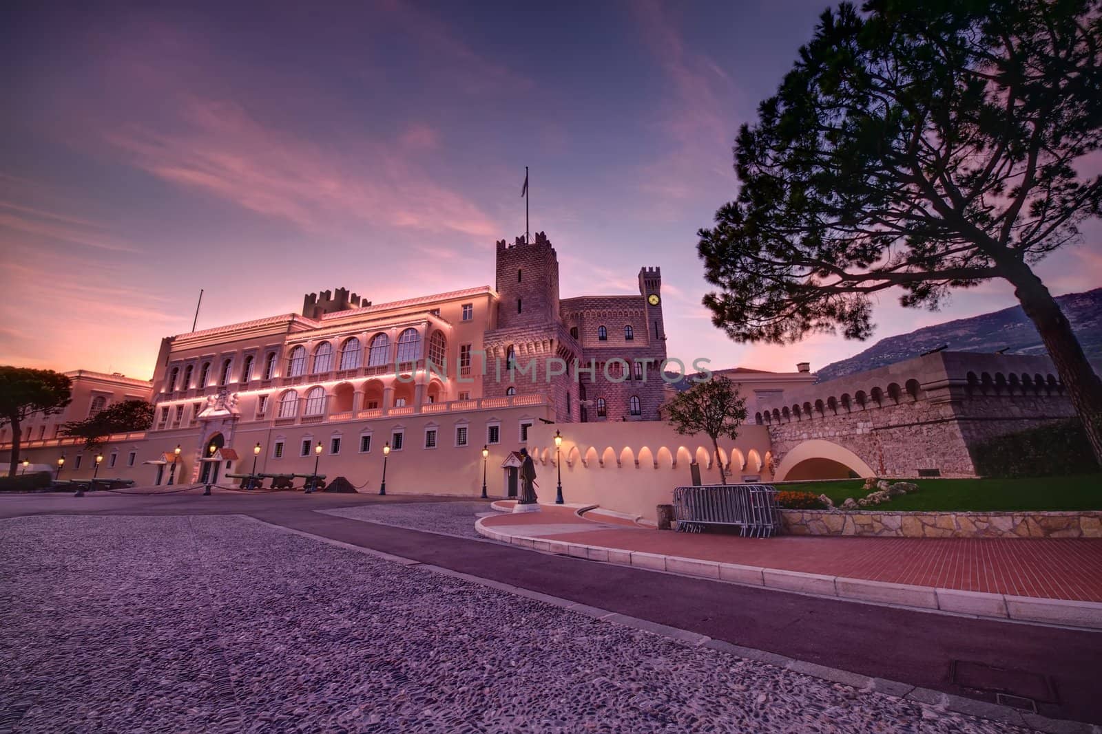 sunset at Prince's Palace in Monaco