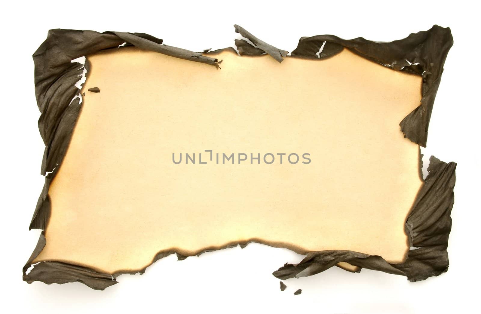 paper with burnt edges isolated on white background