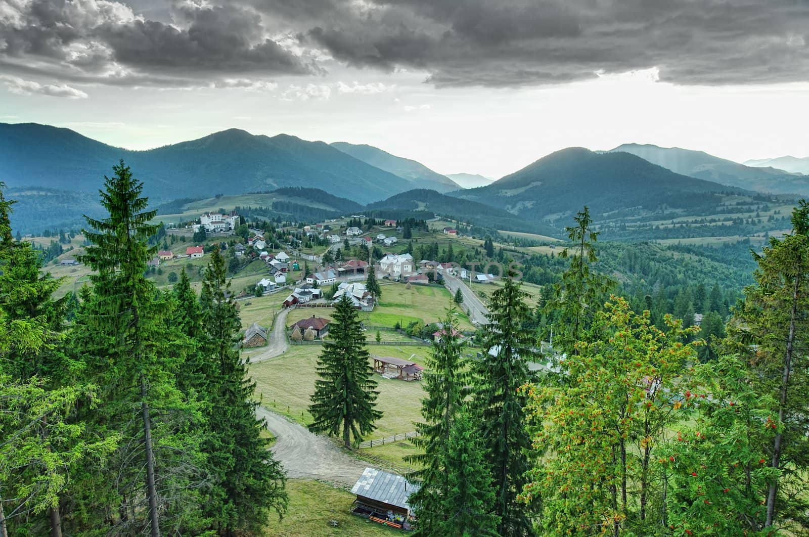 landscape of Romanian mountain resort in Bucovina, Carpathians
