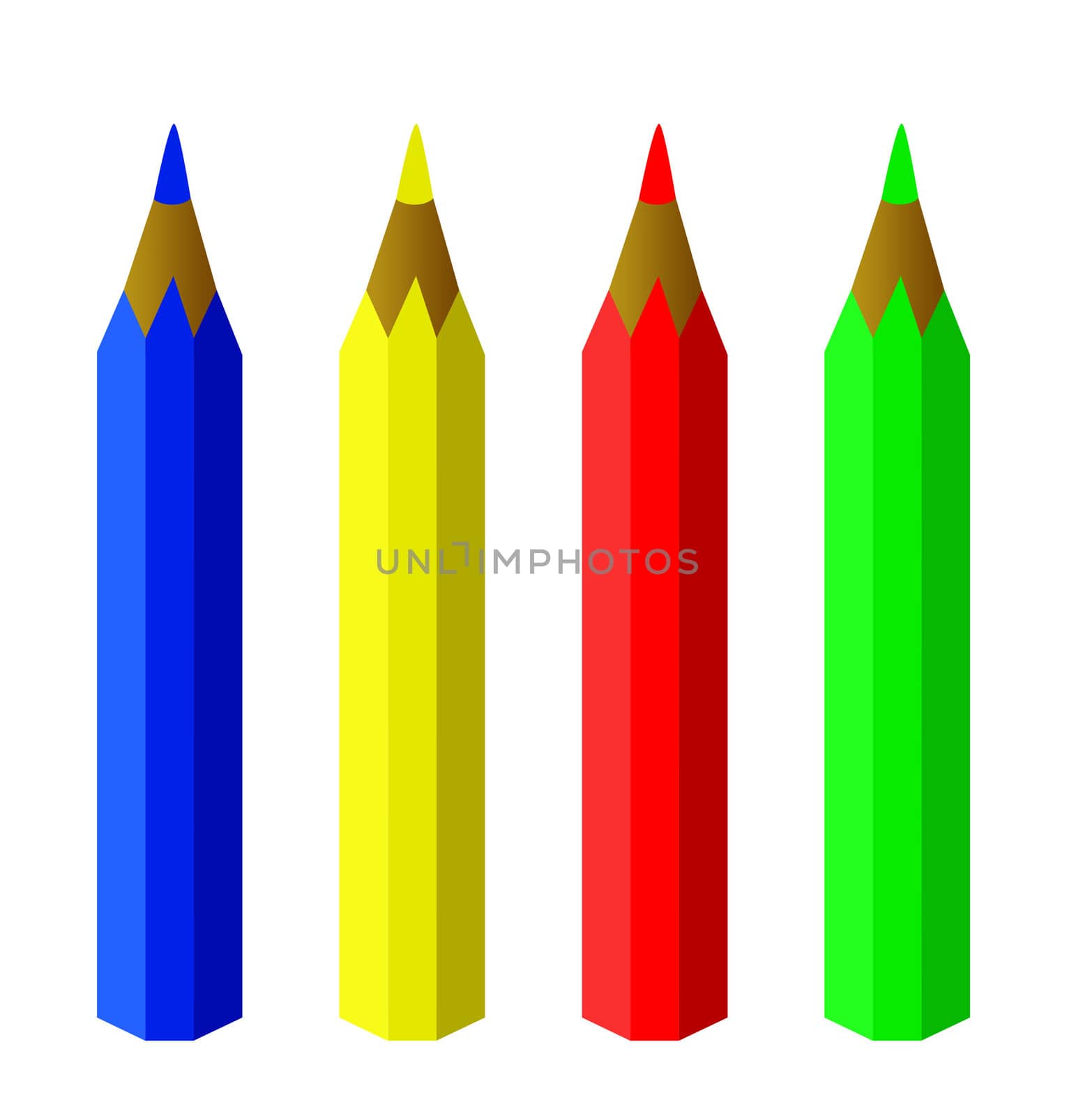 pencils in color isolated on white. render illustration