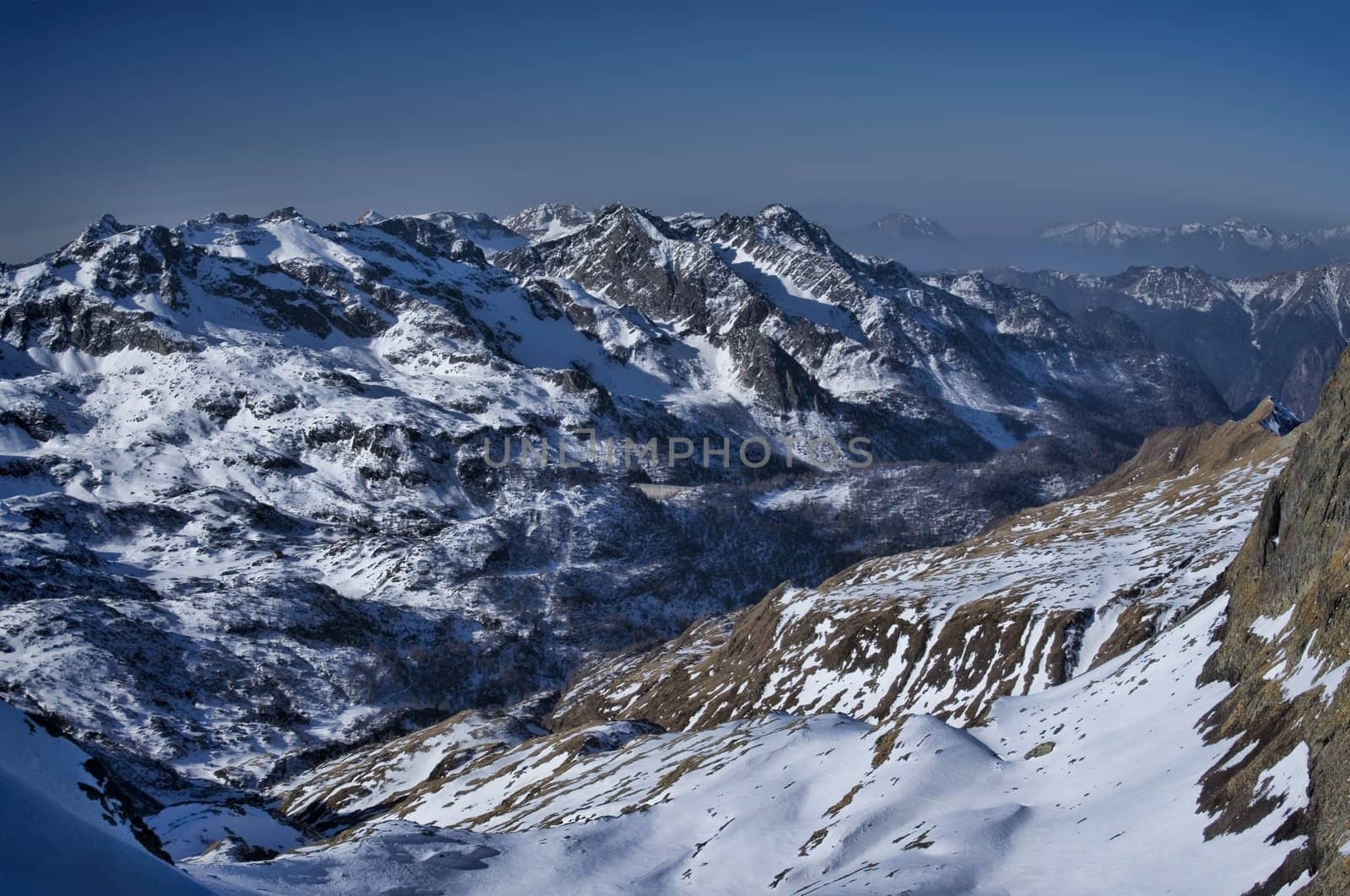 view of Bergamo Italian Alps with snow