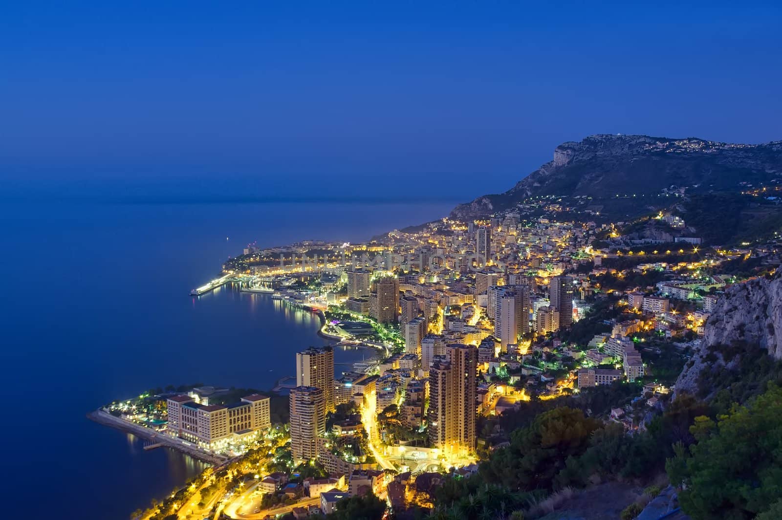 Monaco, Monte Carlo coast by night 