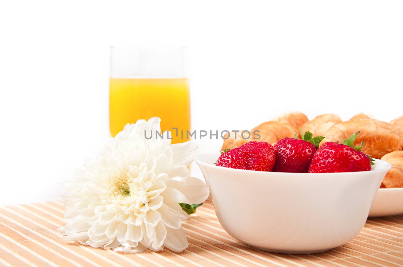 Breakfast with berries,orange juice and croissant, early breakfast