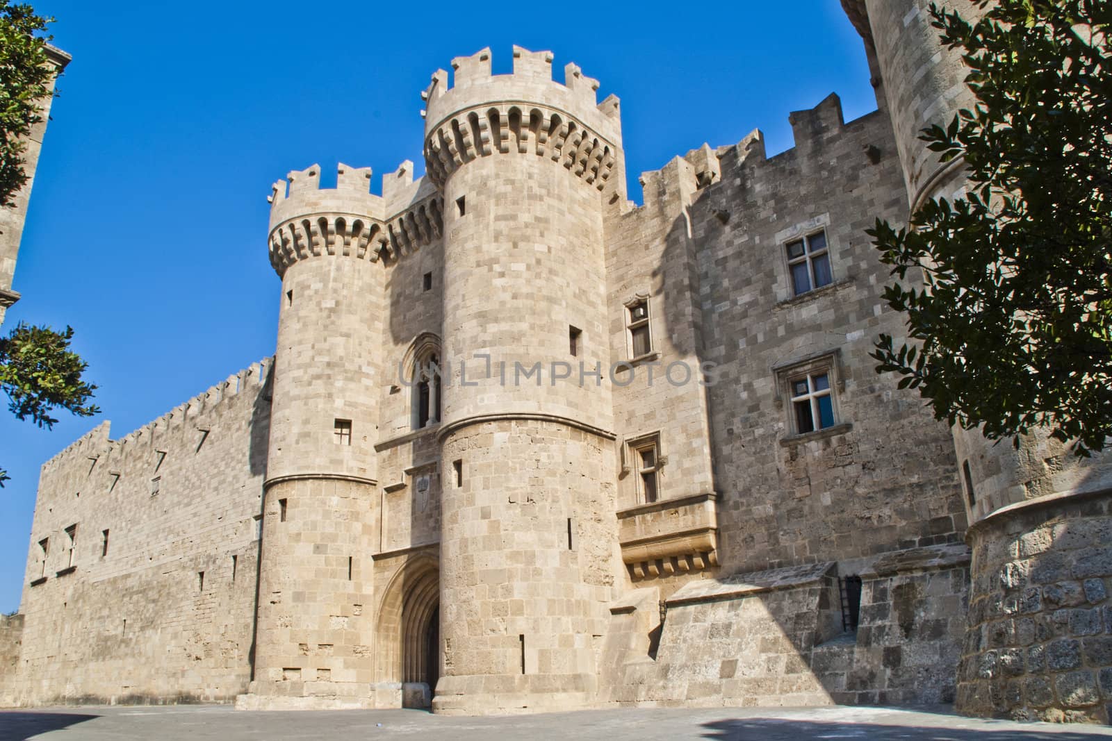 palace of the grand master of the knights of rhodes was built in the 14th century and is situated in the old town of rhodes, greece, picture shows the main entrance