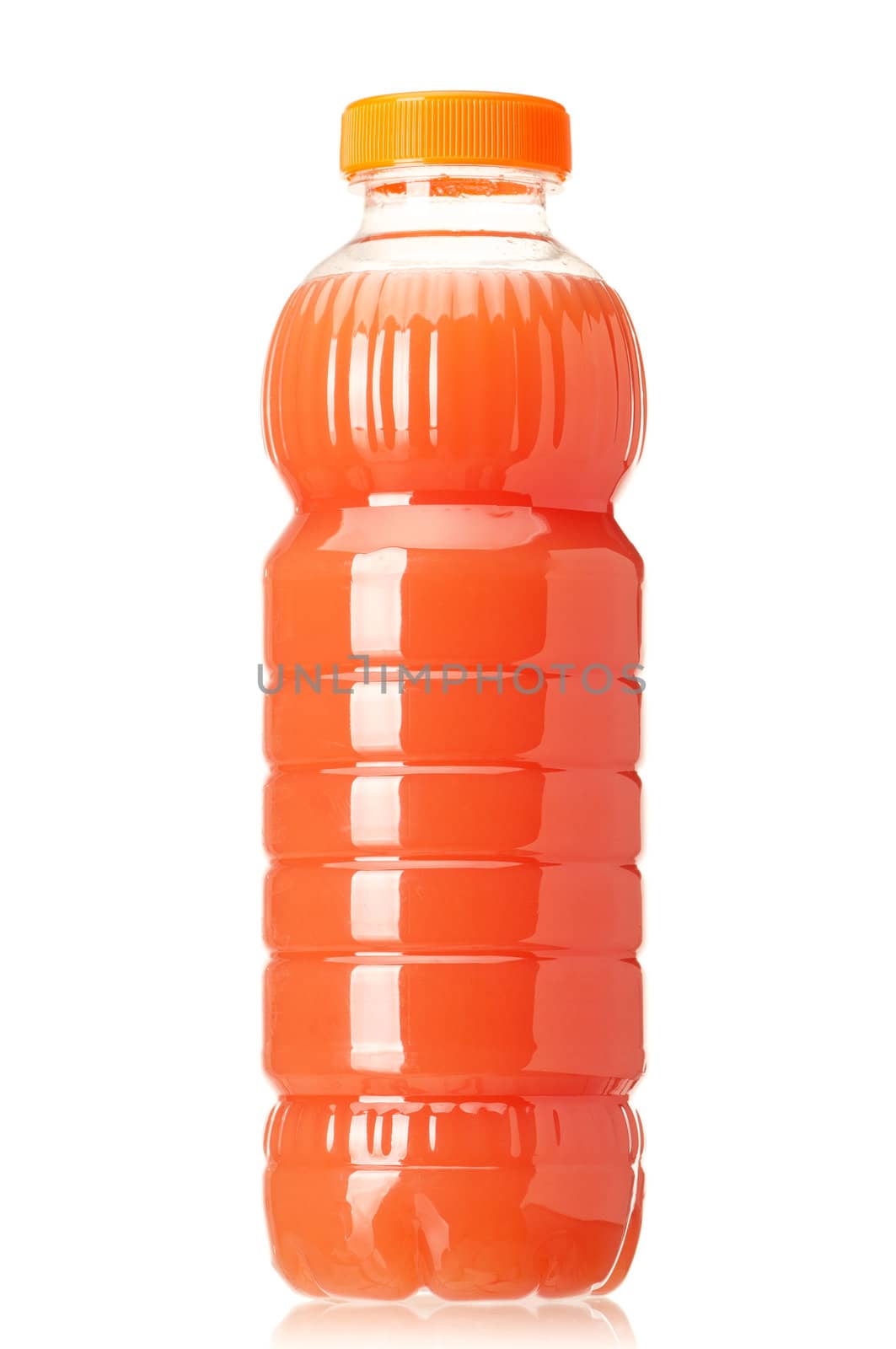 Grapefruit juice in plastic bottle on white background