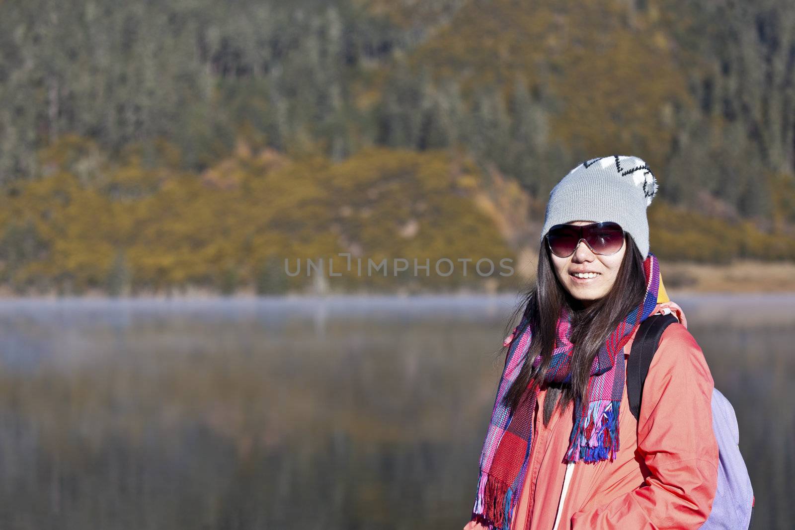 Asian woman travelling in winter